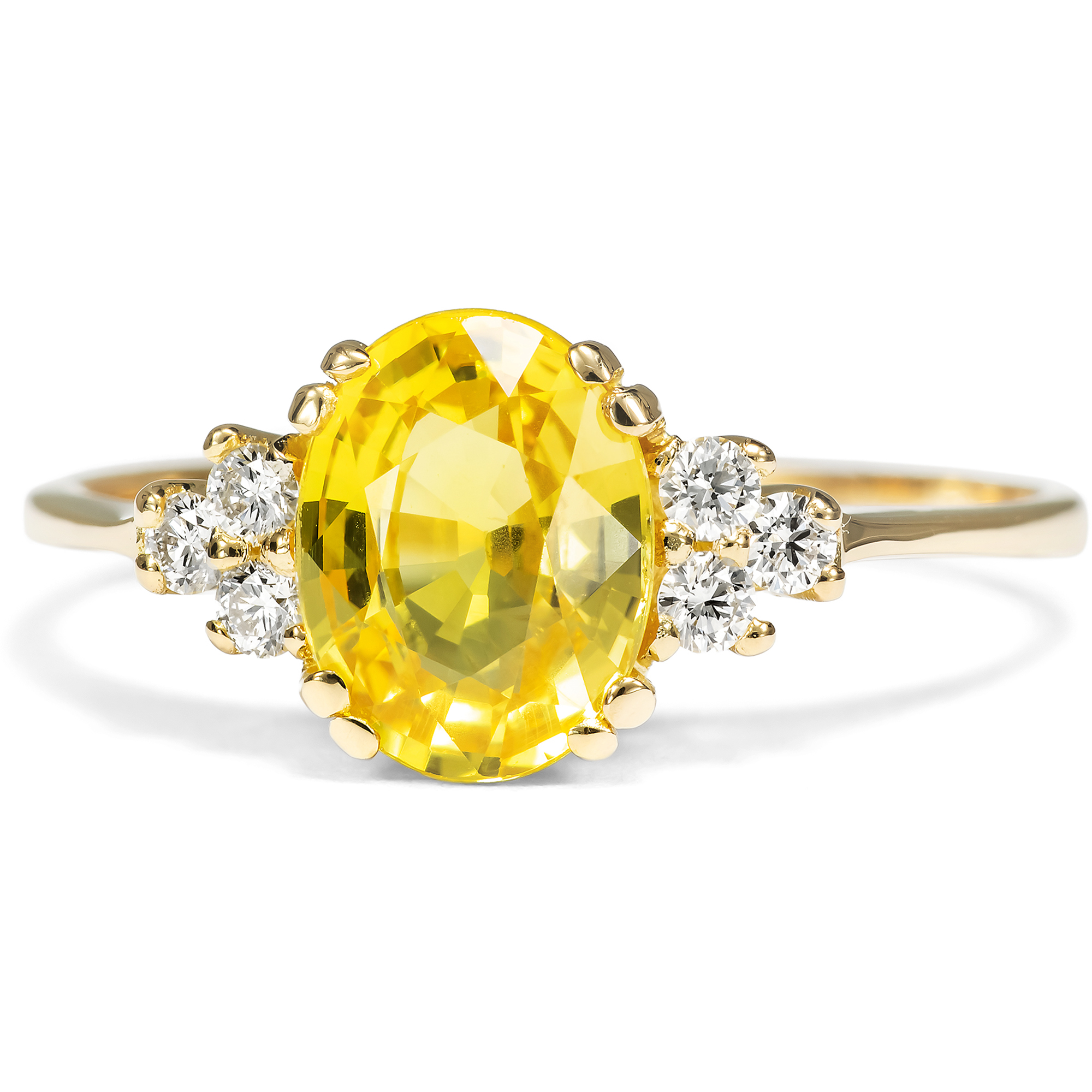 Zarter Ring mit gelbem Ceylon-Saphir & Diamanten in Gold, aus unserer Werkstatt Zarter Ring mit gelbem Ceylon-Saphir & Diamanten in Gold, aus unserer Werkstatt