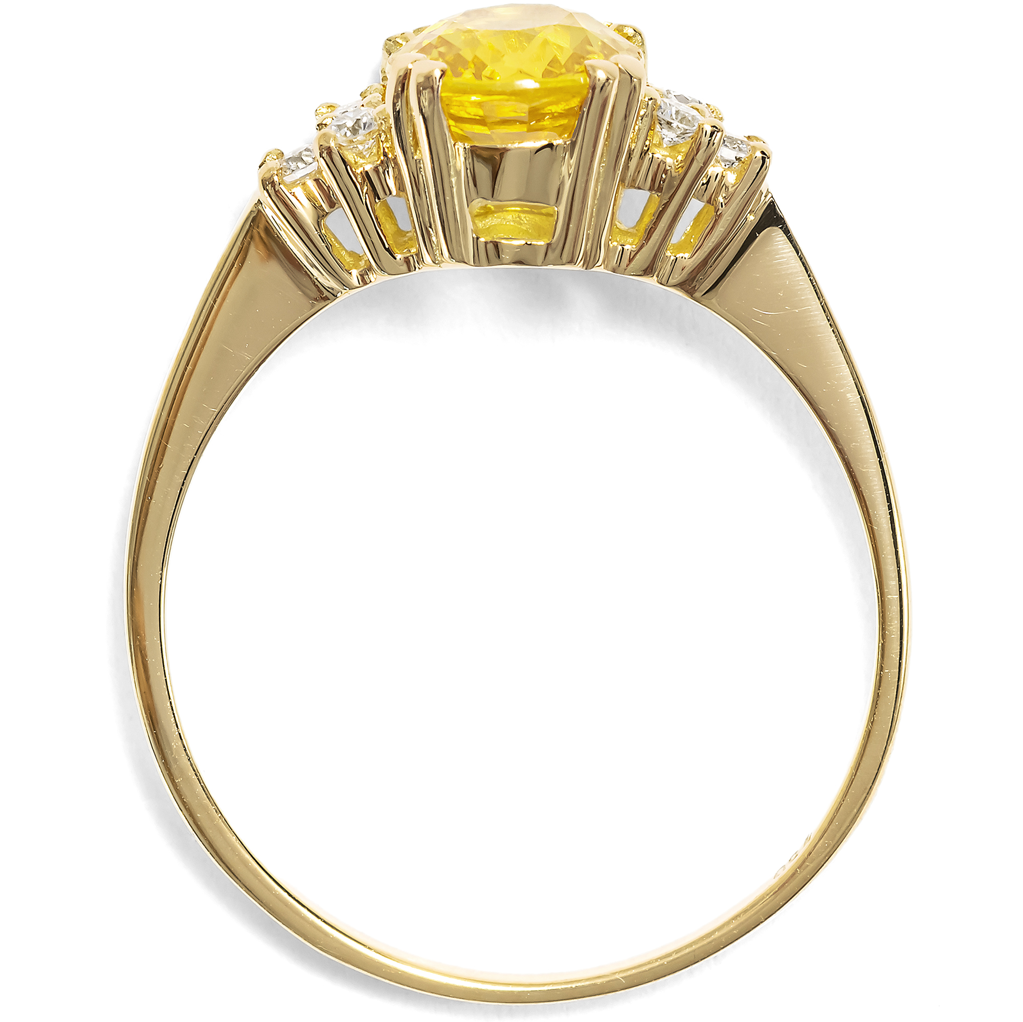 Zarter Ring mit gelbem Ceylon-Saphir & Diamanten in Gold, aus unserer Werkstatt Zarter Ring mit gelbem Ceylon-Saphir & Diamanten in Gold, aus unserer Werkstatt