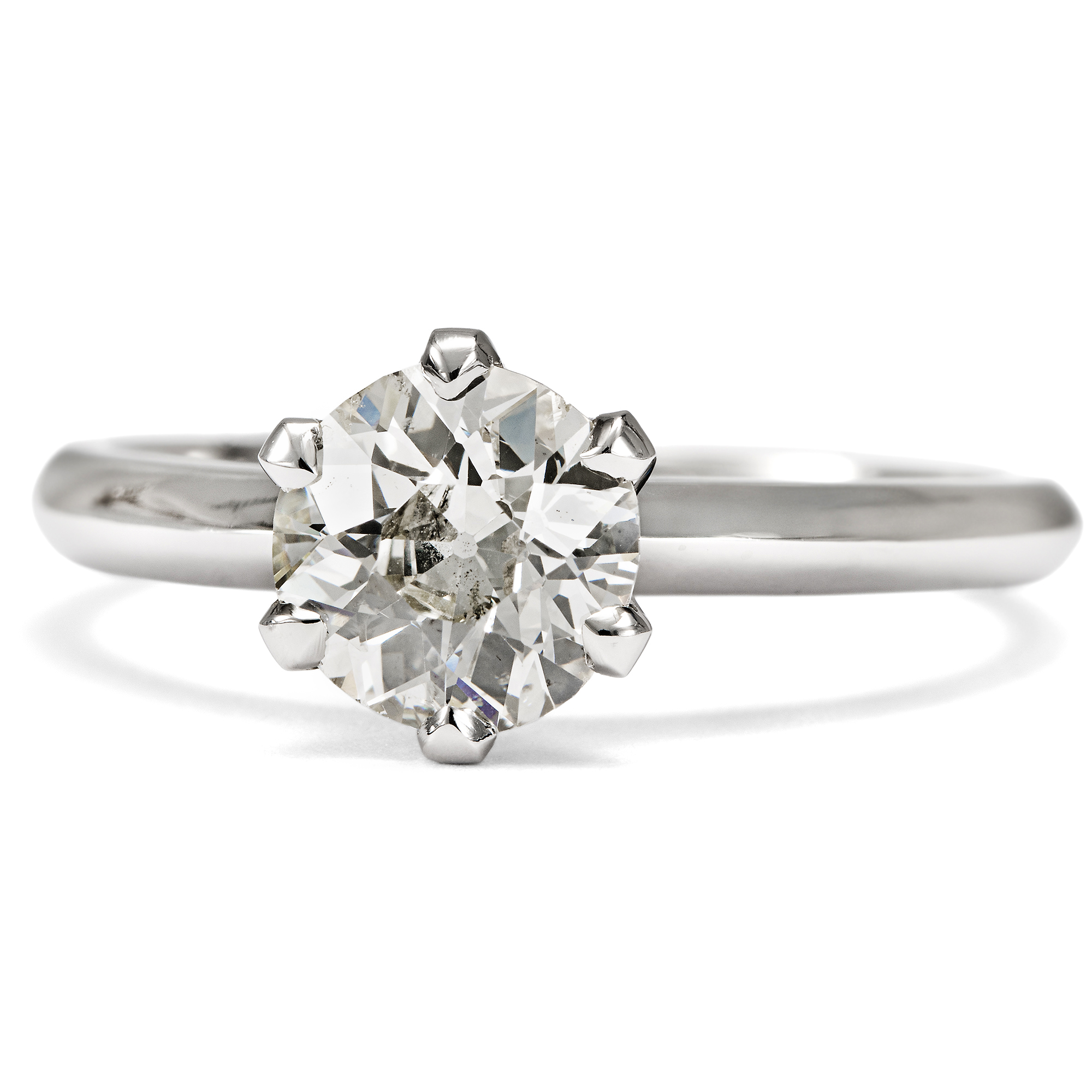 Classic Engagement Ring with an Antique 1.23 Ct Diamond in Platinum, From Our Workshop Classic Engagement Ring with an Antique 1.23 Ct Diamond in Platinum, From Our Workshop
