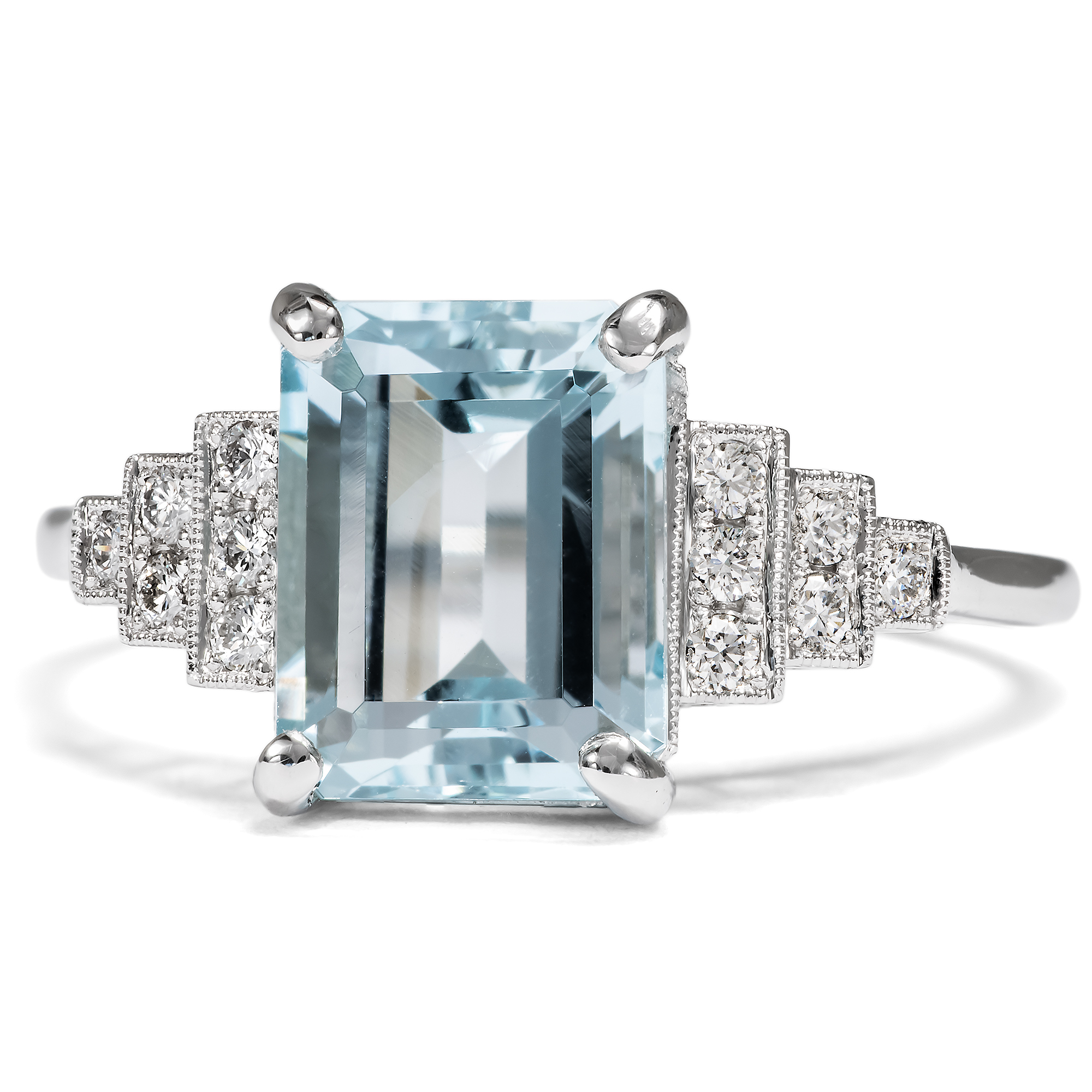 Eleganter Ring mit Aquamarin & Diamanten in Platin, aus unserer Werkstatt Eleganter Ring mit Aquamarin & Diamanten in Platin, aus unserer Werkstatt