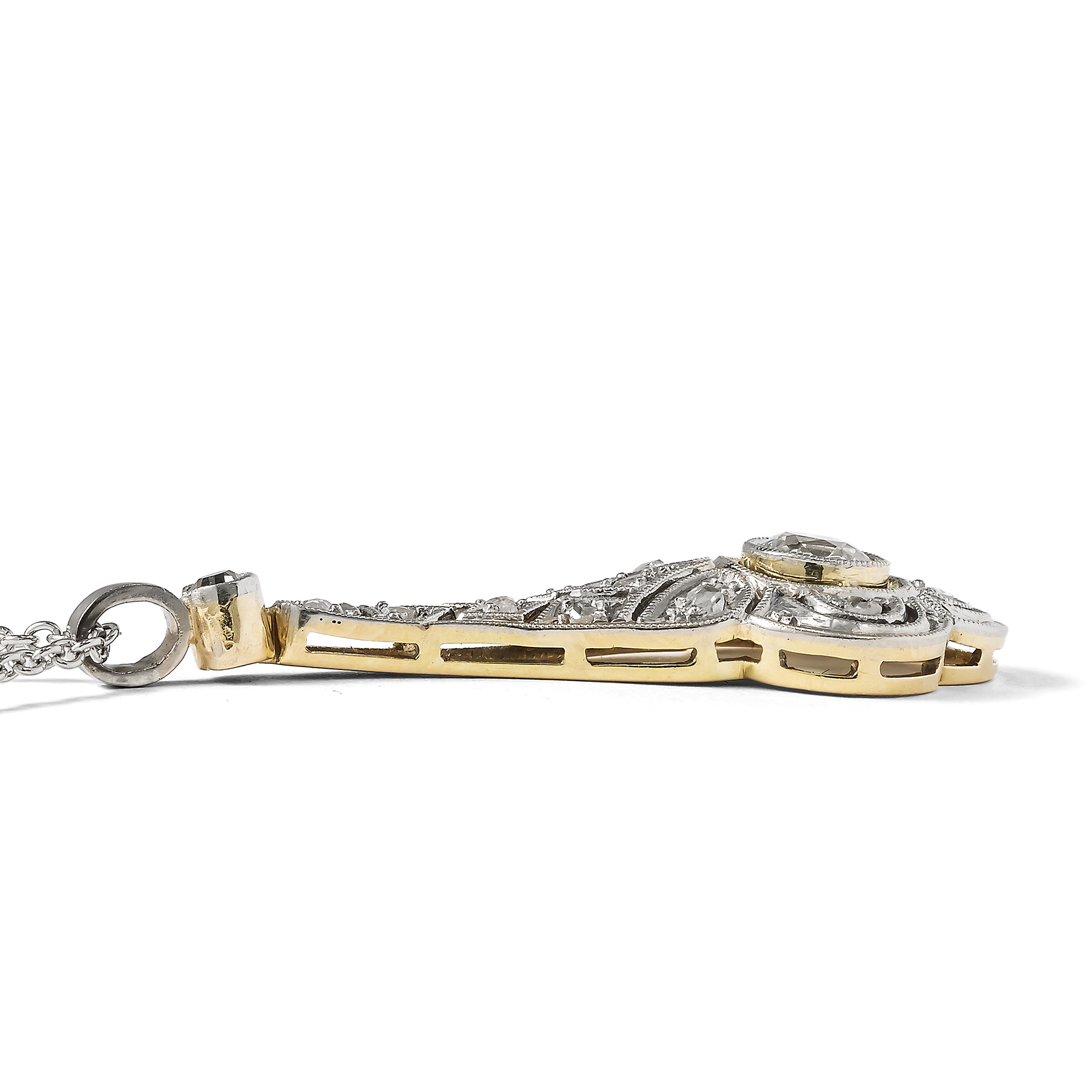 Elegant Art Deco Pendant with Diamonds in Platinum on Gold, c. 1930 Elegant Art Deco Pendant with Diamonds in Platinum on Gold, c. 1930