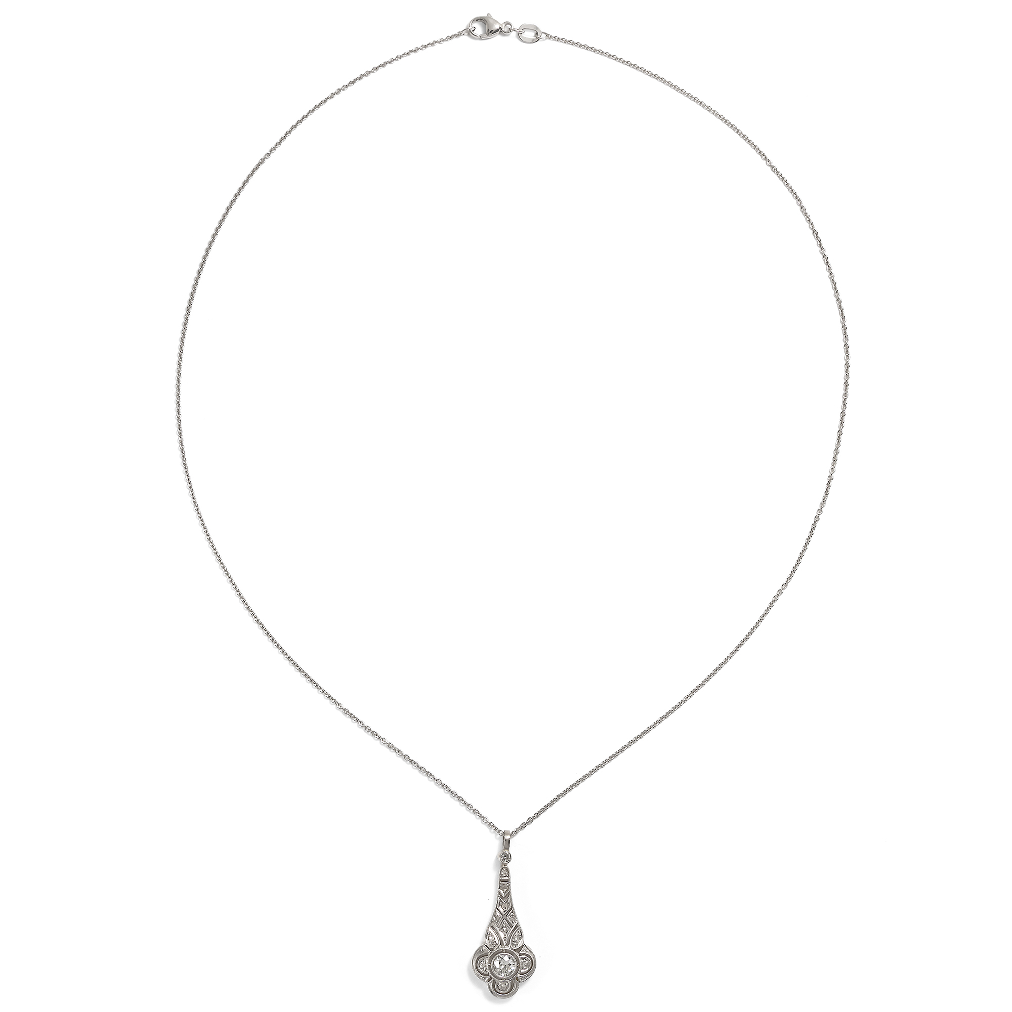 Elegant Art Deco Pendant with Diamonds in Platinum on Gold, c. 1930 Elegant Art Deco Pendant with Diamonds in Platinum on Gold, c. 1930