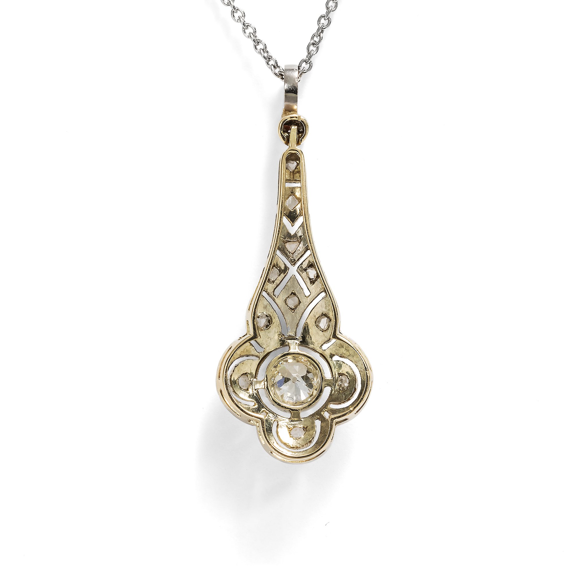 Elegant Art Deco Pendant with Diamonds in Platinum on Gold, c. 1930 Elegant Art Deco Pendant with Diamonds in Platinum on Gold, c. 1930