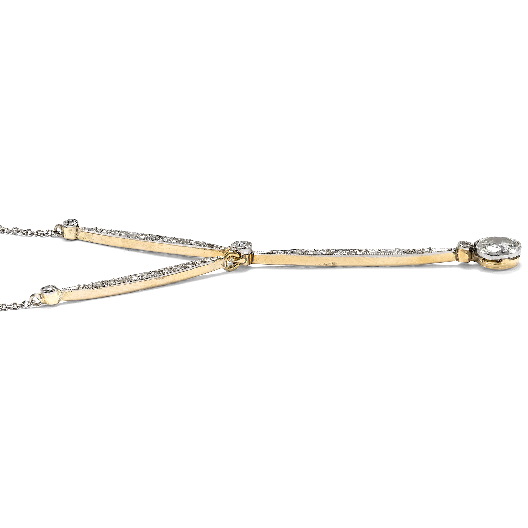 Zeitloses Y-Collier mit Diamanten in Platin, um 1910 Zeitloses Y-Collier mit Diamanten in Platin, um 1910