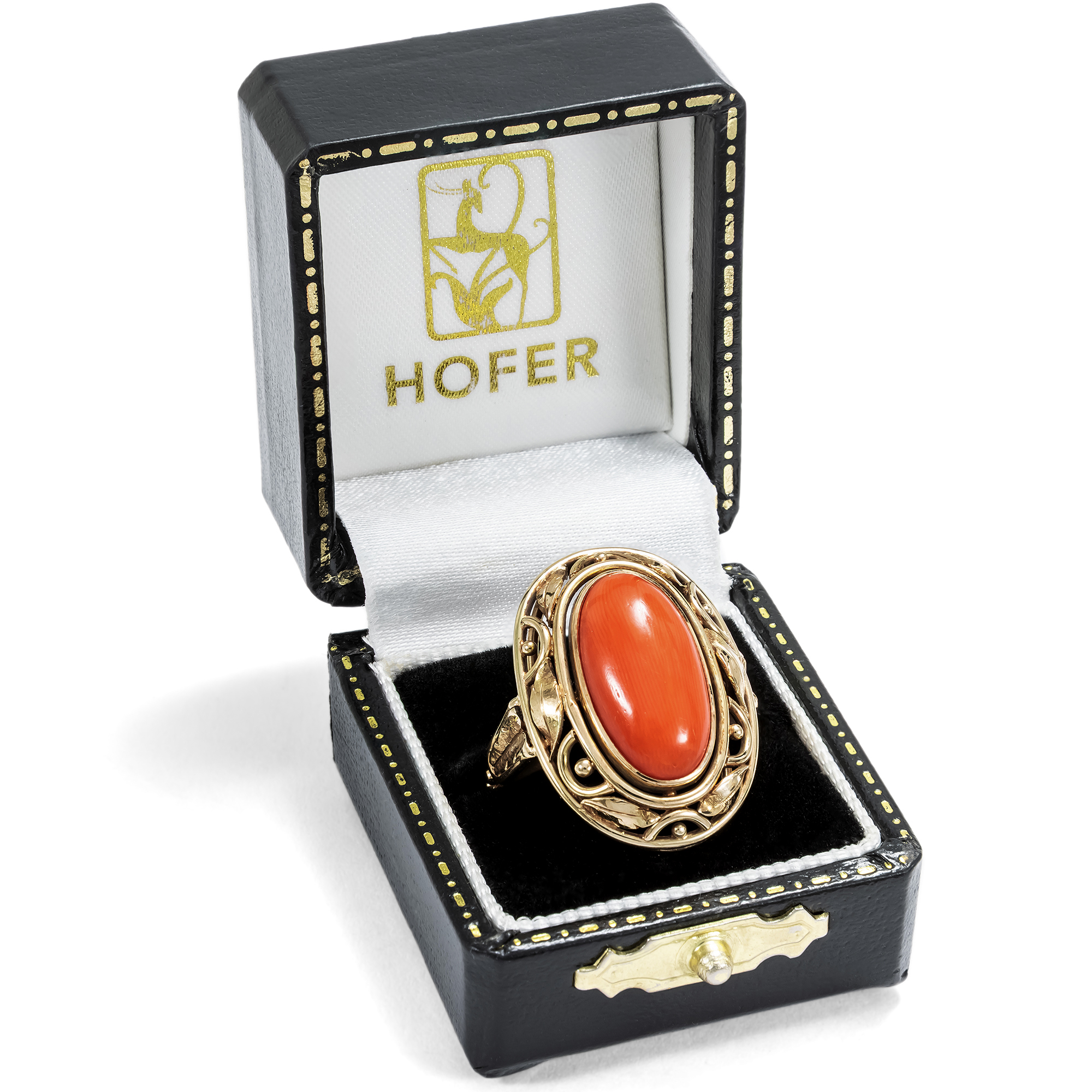 Großer Ring aus Rotgold mit einer Koralle aus dem Mittelmeer, Deutschland um 1930 Großer Ring aus Rotgold mit einer Koralle aus dem Mittelmeer, Deutschland um 1930