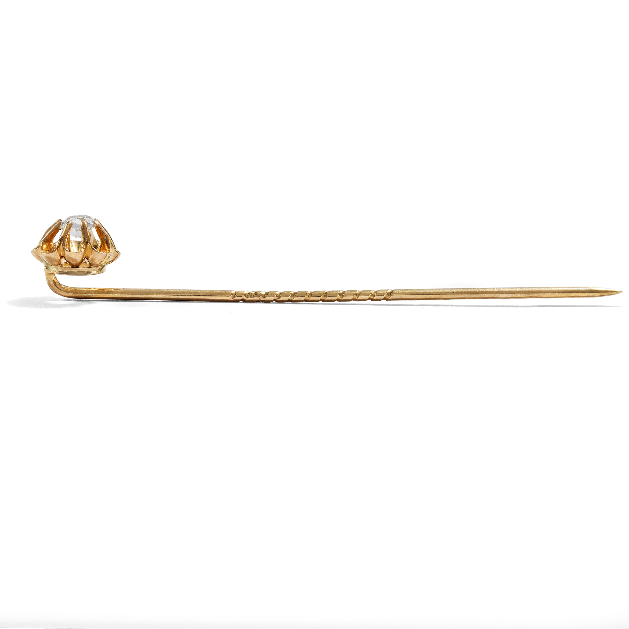Schöne antike Anstecknadel mit Old Mine Cut Diamant in Gold, um 1890 Schöne antike Anstecknadel mit Old Mine Cut Diamant in Gold, um 1890