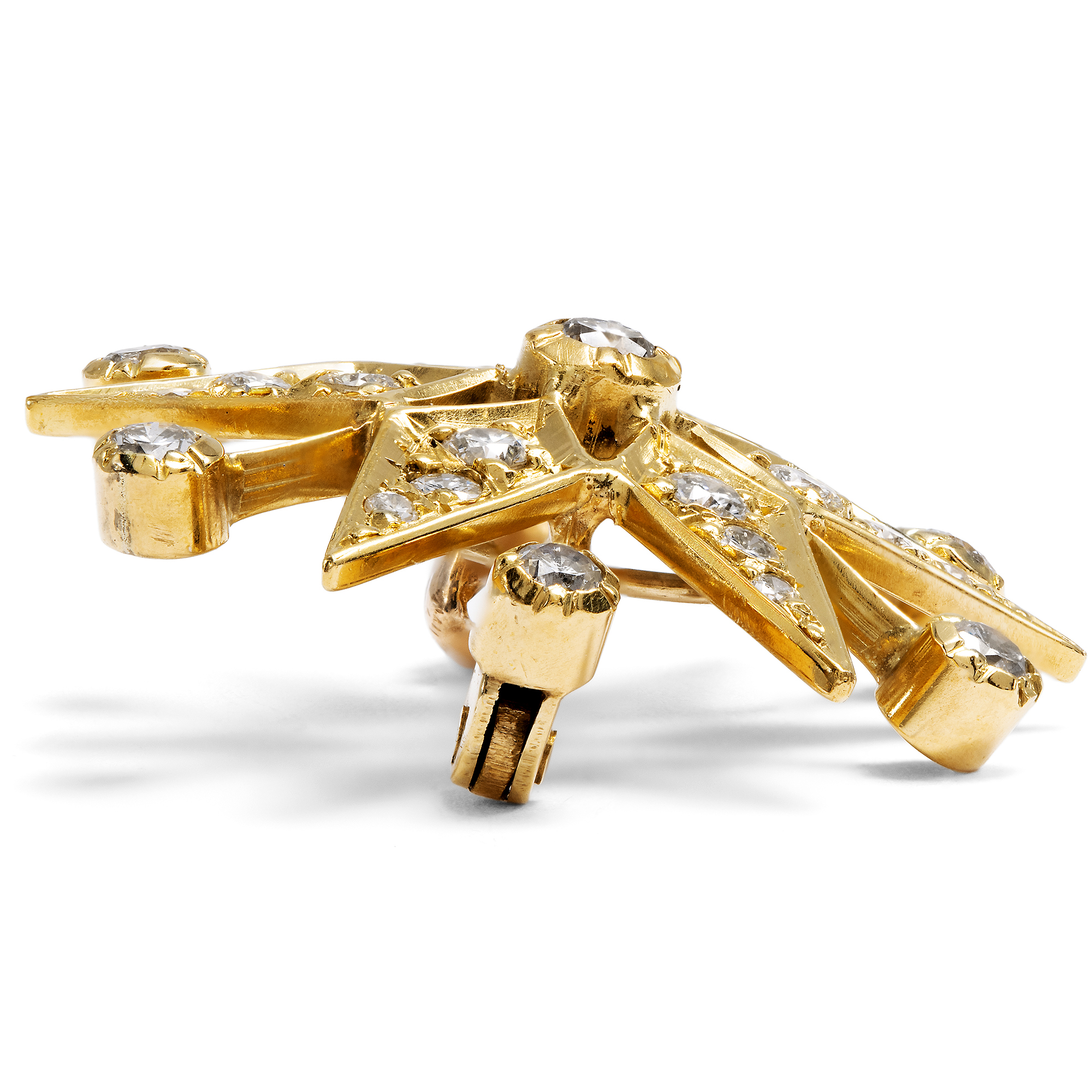 Zarte vintage Brosche in Form eines Sterns mit Diamanten in Gold, um 1990 Zarte vintage Brosche in Form eines Sterns mit Diamanten in Gold, um 1990