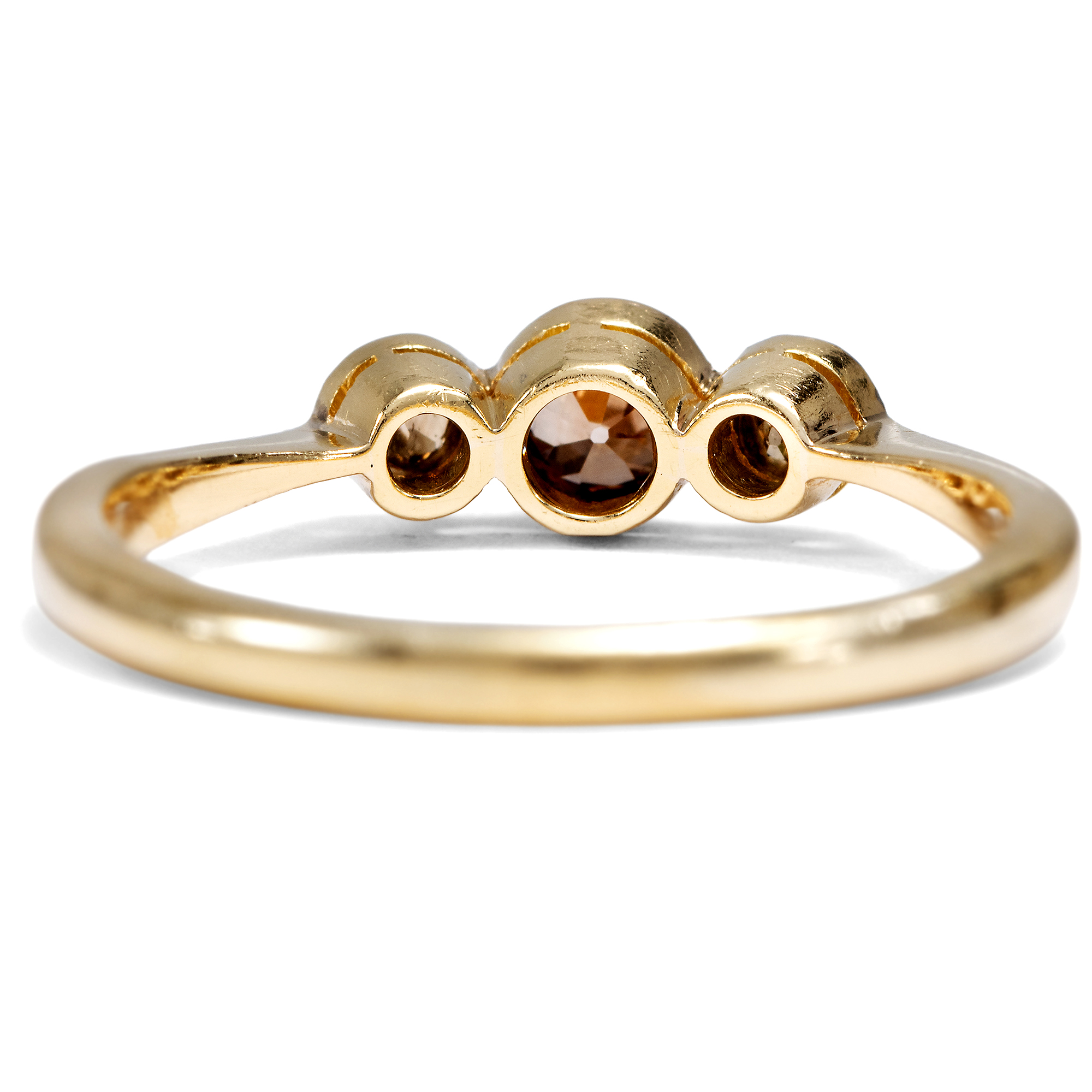 Antiker Trilogie-Ring mit drei Farbdiamanten in Gold & Platin, England um 1910 Antiker Trilogie-Ring mit drei Farbdiamanten in Gold & Platin, England um 1910