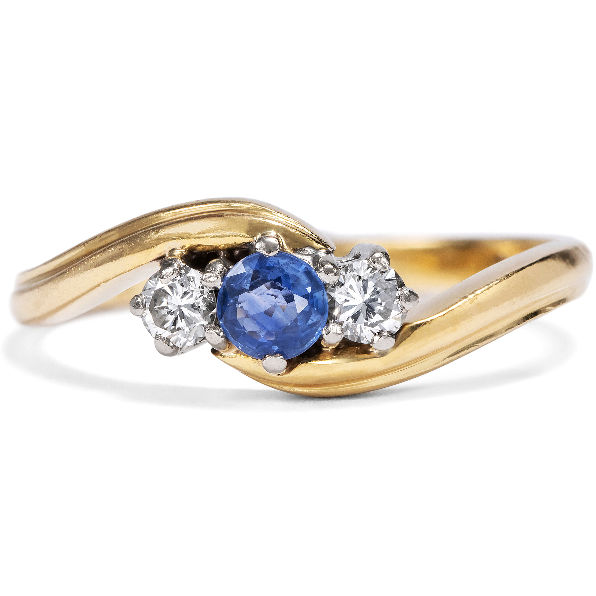 Vintage Ring in historischer Form mit Saphir & Diamanten in Gold, London 1993 Vintage Ring in historischer Form mit Saphir & Diamanten in Gold, London 1993