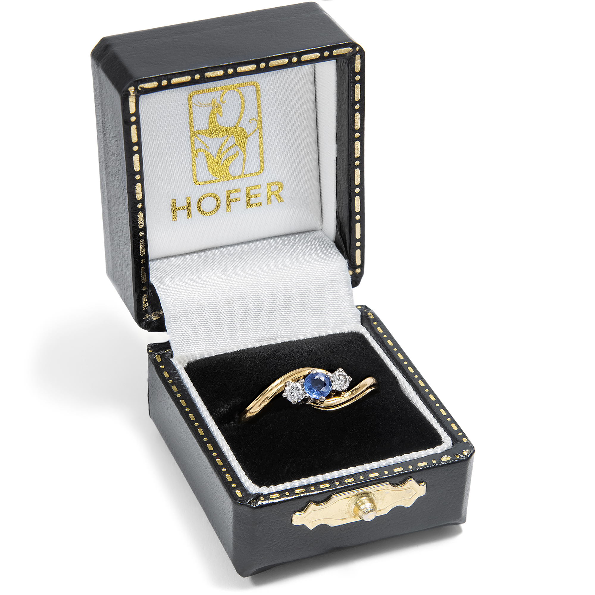 Vintage Ring in historischer Form mit Saphir & Diamanten in Gold, London 1993 Vintage Ring in historischer Form mit Saphir & Diamanten in Gold, London 1993