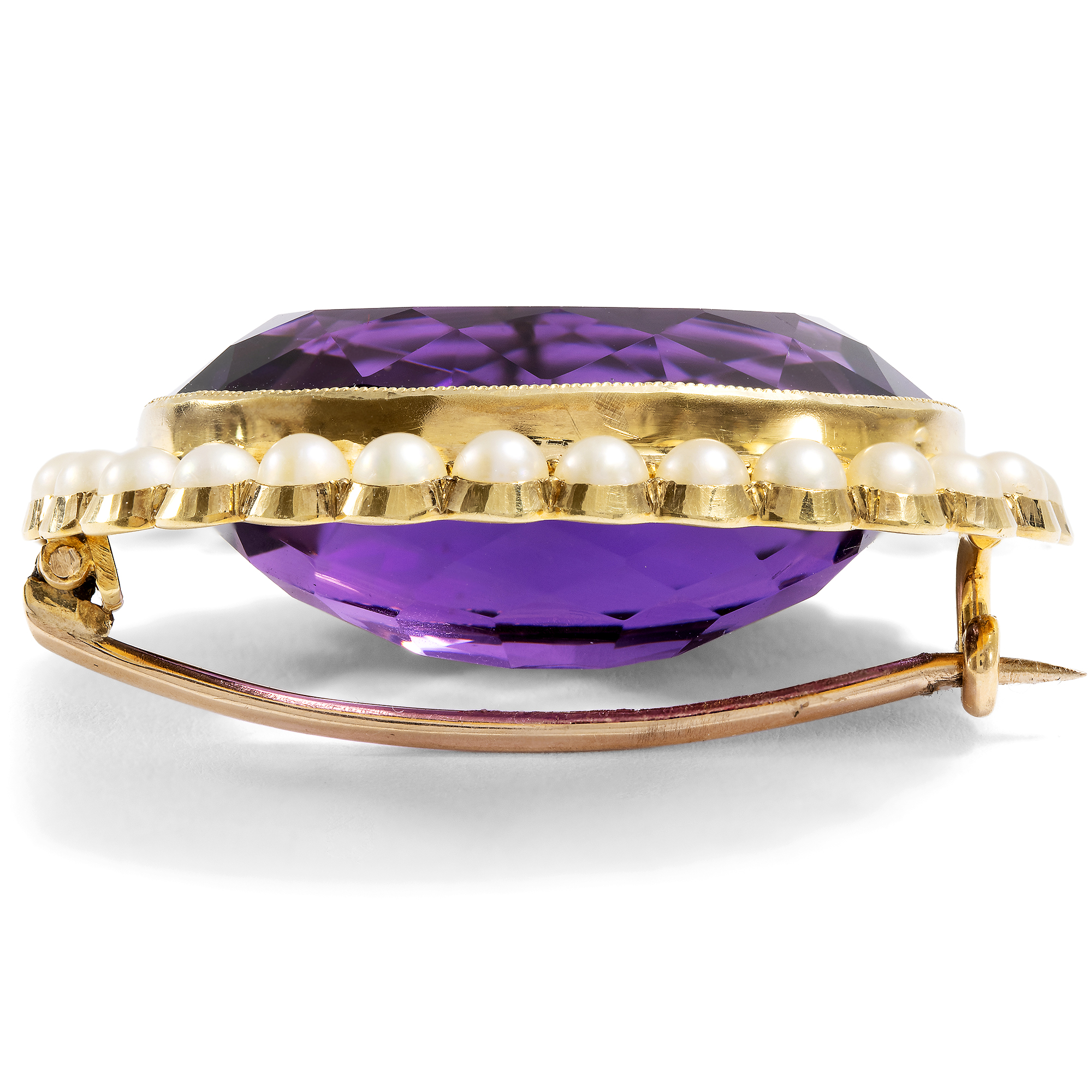 Antike Brosche mit Amethyst & Perlen in Gold, Großbritannien um 1885 Antike Brosche mit Amethyst & Perlen in Gold, Großbritannien um 1885