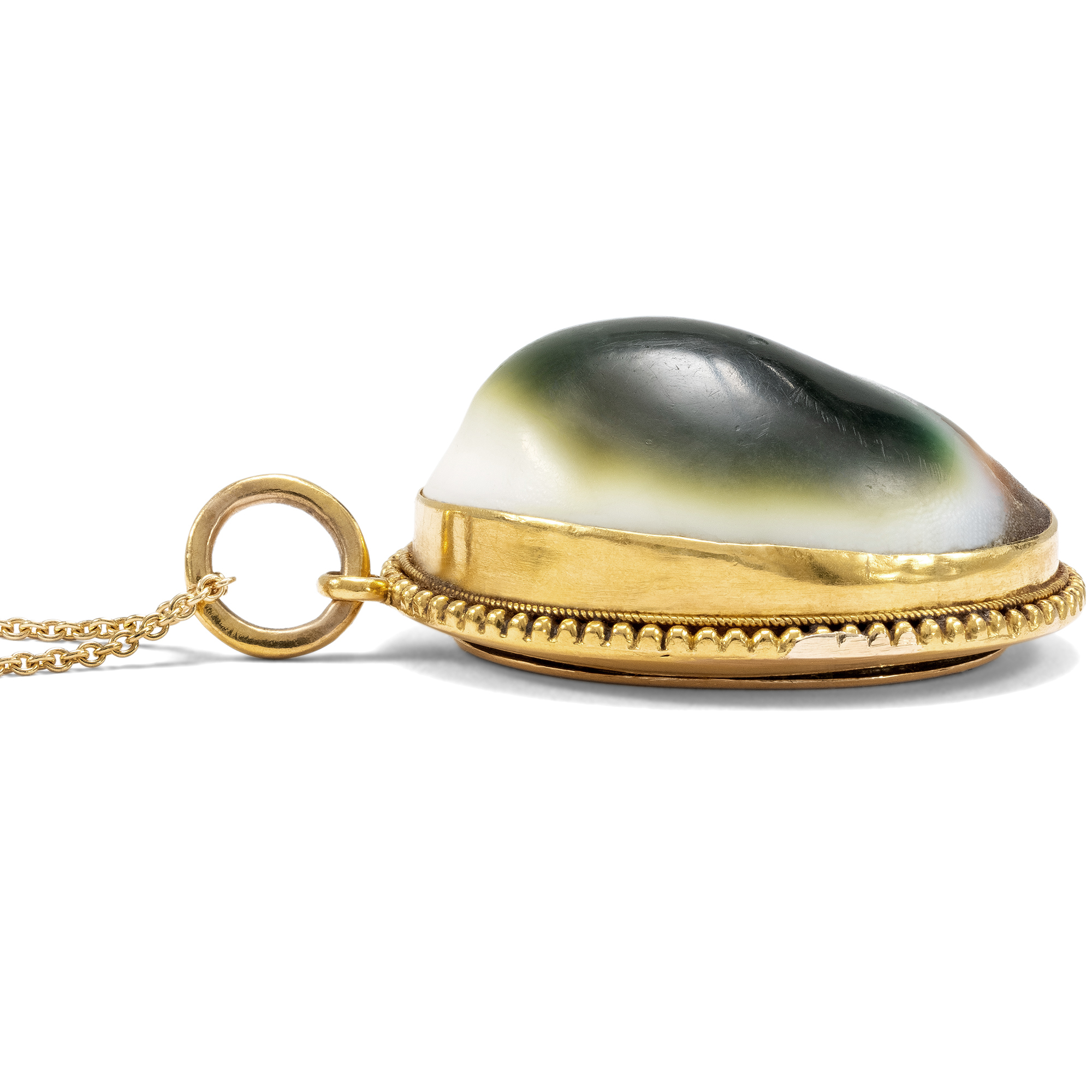 Viktorianisches Medaillon mit „Operculum“ in Gold, um 1880 Viktorianisches Medaillon mit „Operculum“ in Gold, um 1880