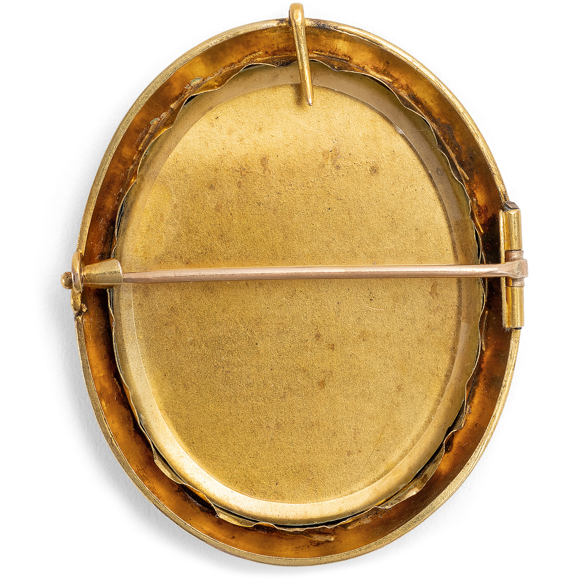 Antike Brosche aus Pietra Dura & Gold als Medaillon, Florenz um 1875 Antike Brosche aus Pietra Dura & Gold als Medaillon, Florenz um 1875