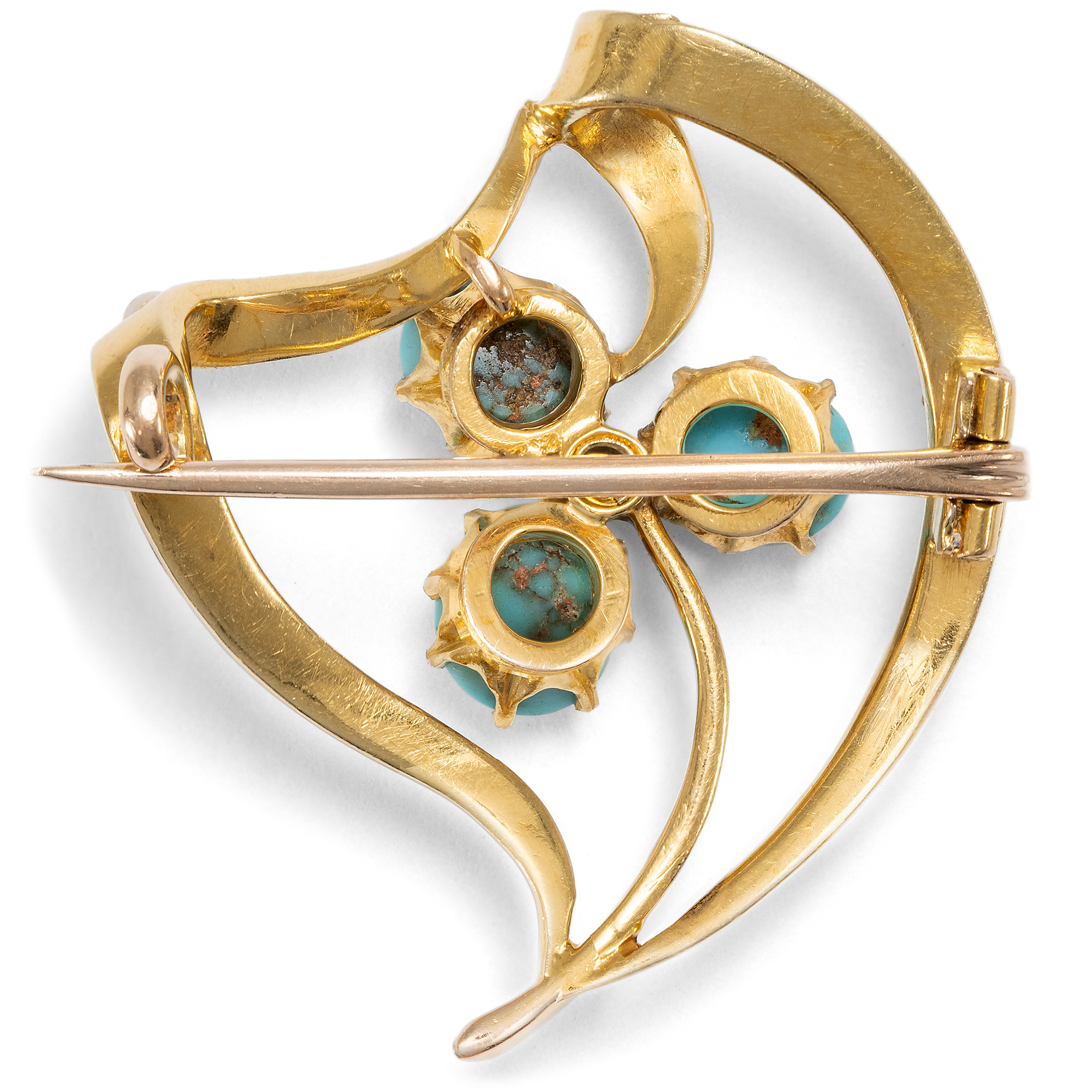 Antike Brosche mit Türkisen, Perlen & Diamant in Gold, Großbritannien um 1900 Antike Brosche mit Türkisen, Perlen & Diamant in Gold, Großbritannien um 1900
