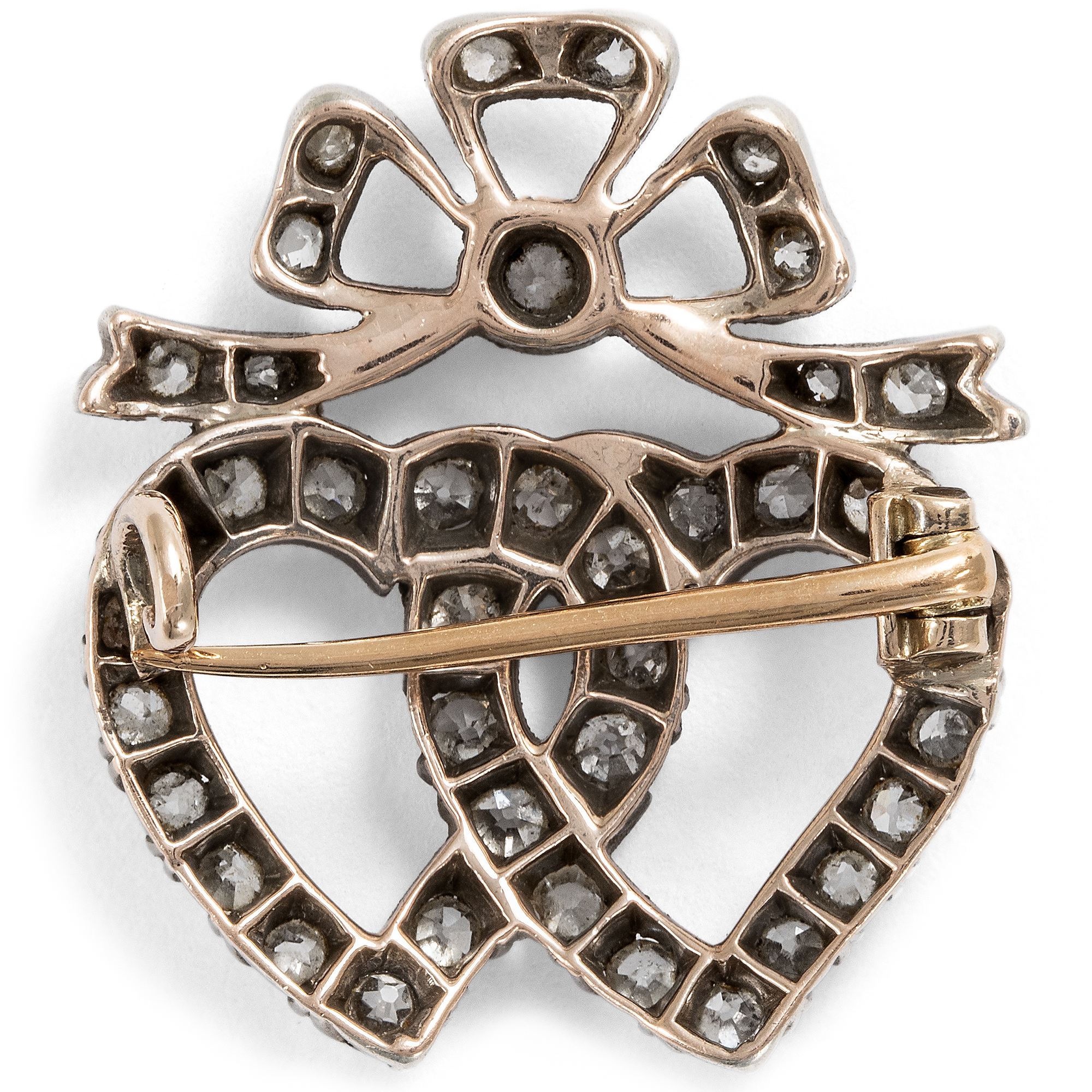 Romantische Brosche mit Diamanten in Silber auf Gold, um 1895 Romantische Brosche mit Diamanten in Silber auf Gold, um 1895
