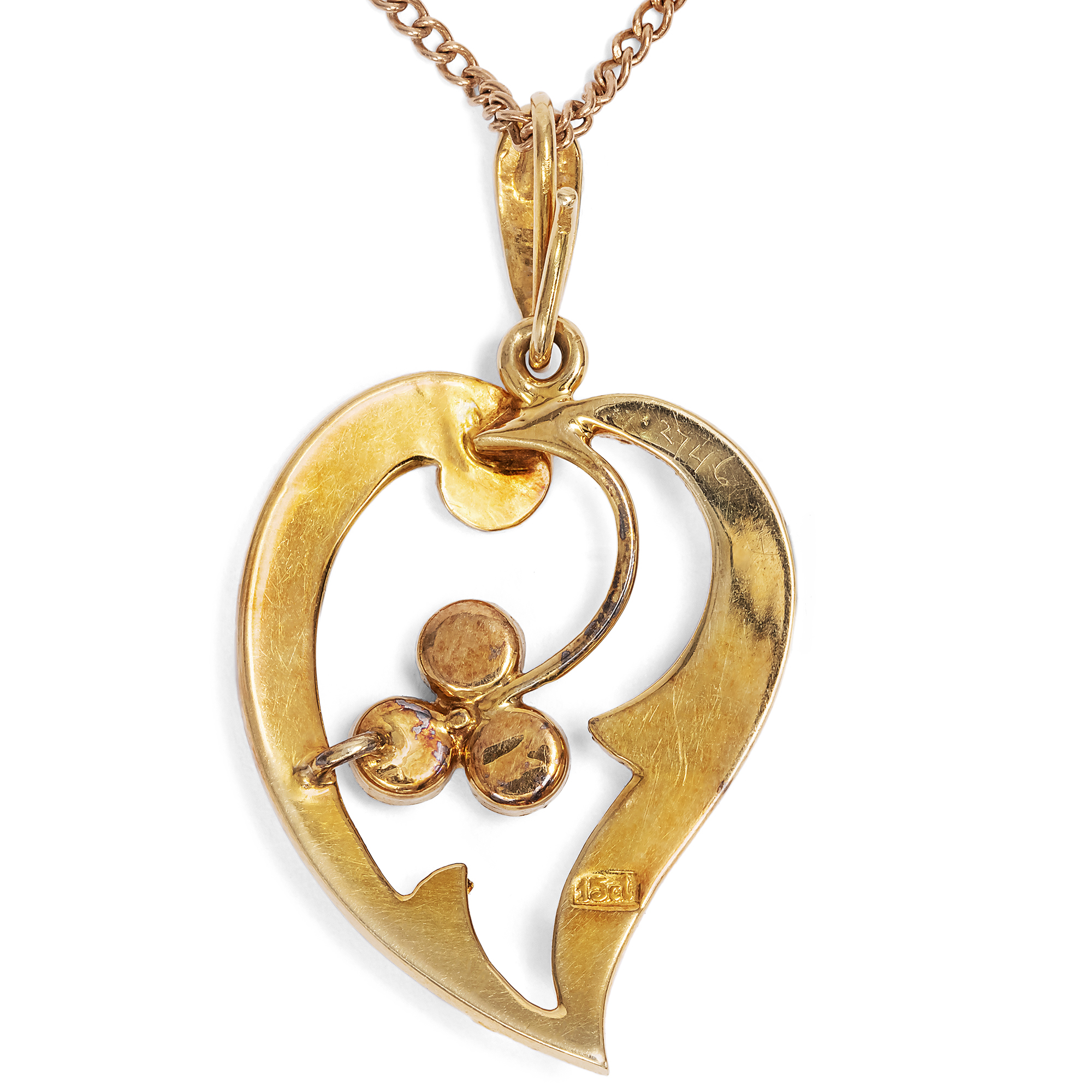 Romantischer „Hexenherz"-Anhänger mit Türkisen & Perlen in Gold, England um 1900 Romantischer „Hexenherz"-Anhänger mit Türkisen & Perlen in Gold, England um 1900