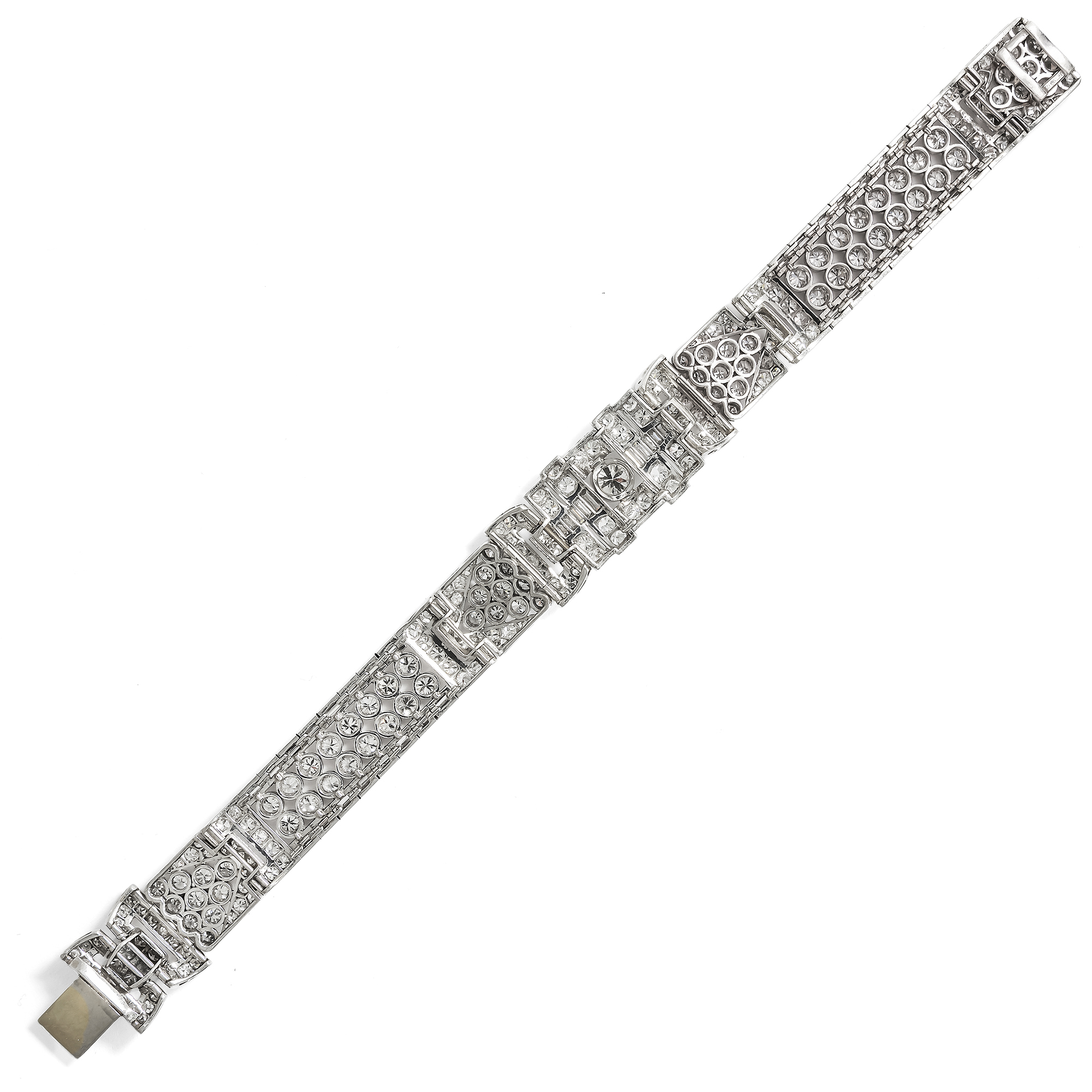 Prachtvolles Armband im „Retro Style“ mit Diamanten in Platin aus Paris, um 1950 Prachtvolles Armband im „Retro Style“ mit Diamanten in Platin aus Paris, um 1950