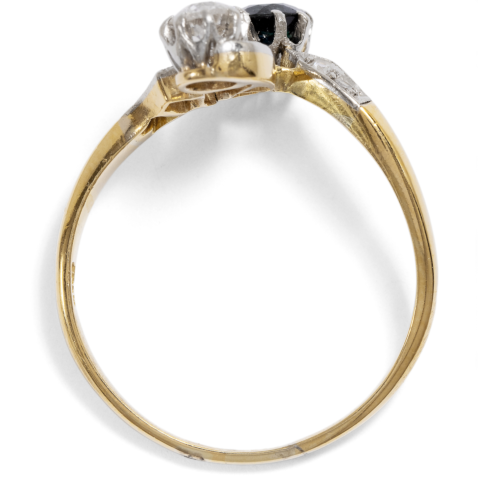 Schwungvoller Toi-et-moi-Ring mit Saphir & Diamanten in Gold & Platin, um 1910 Schwungvoller Toi-et-moi-Ring mit Saphir & Diamanten in Gold & Platin, um 1910