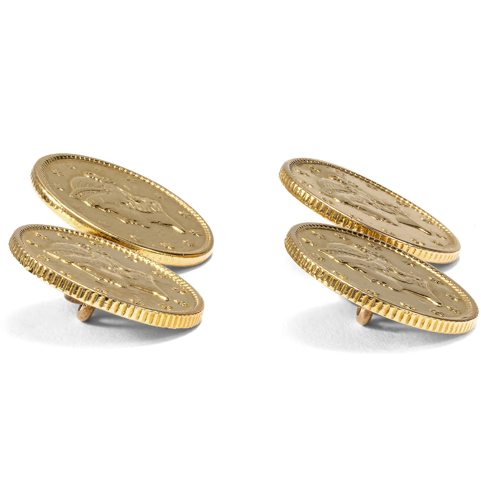Antike Manschettenknöpfe mit 1 US-Dollar Goldmünzen der 1850er Jahre, um 1900 Antike Manschettenknöpfe mit 1 US-Dollar Goldmünzen der 1850er Jahre, um 1900