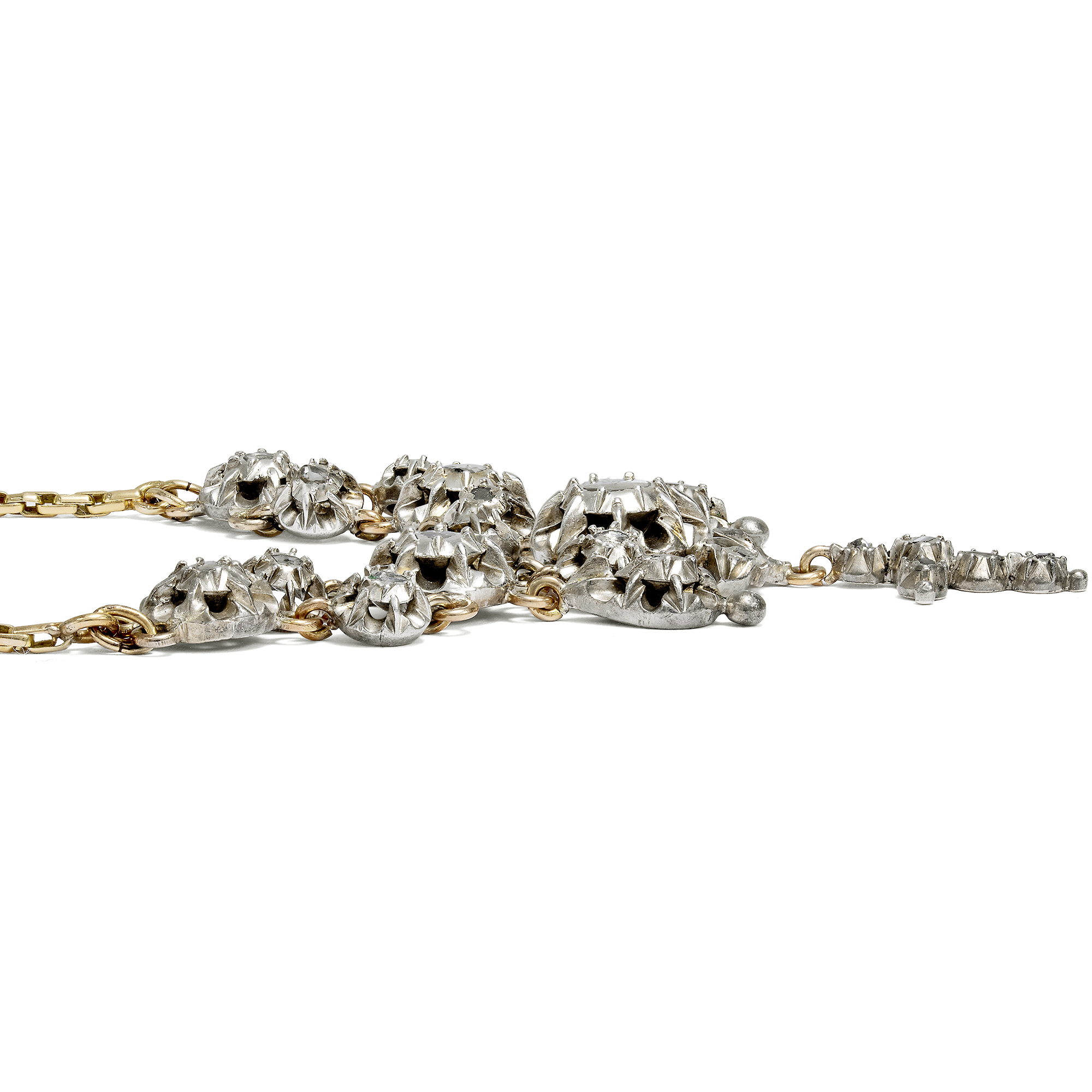 Festliches Collier mit Diamanten im Rosenschliff in Silber & Gold, um 1890 Festliches Collier mit Diamanten im Rosenschliff in Silber & Gold, um 1890