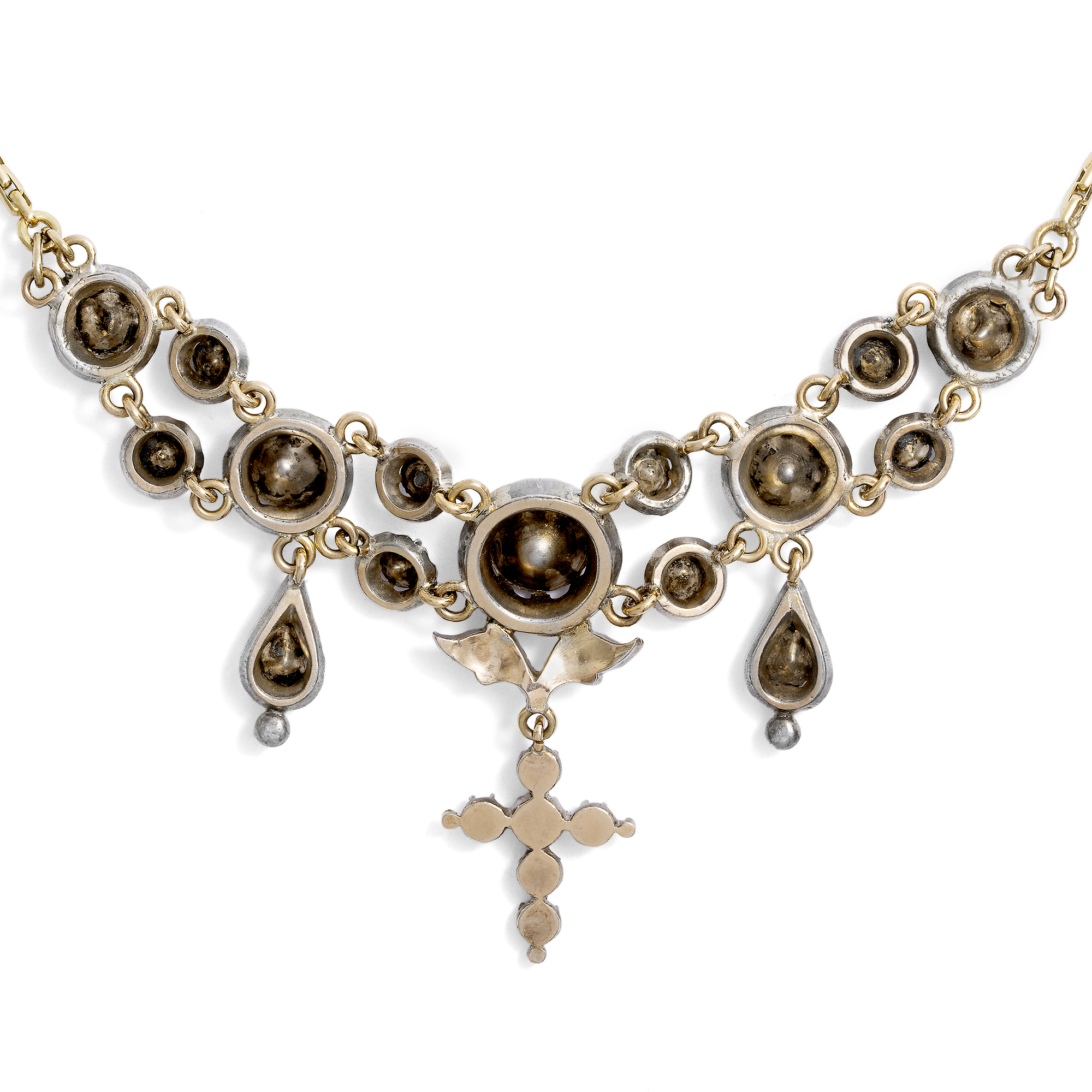 Festliches Collier mit Diamanten im Rosenschliff in Silber & Gold, um 1890 Festliches Collier mit Diamanten im Rosenschliff in Silber & Gold, um 1890