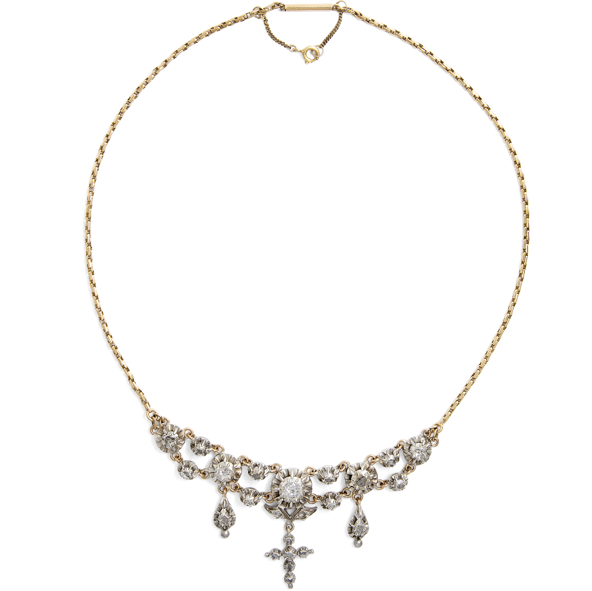 Festliches Collier mit Diamanten im Rosenschliff in Silber & Gold, um 1890 Festliches Collier mit Diamanten im Rosenschliff in Silber & Gold, um 1890