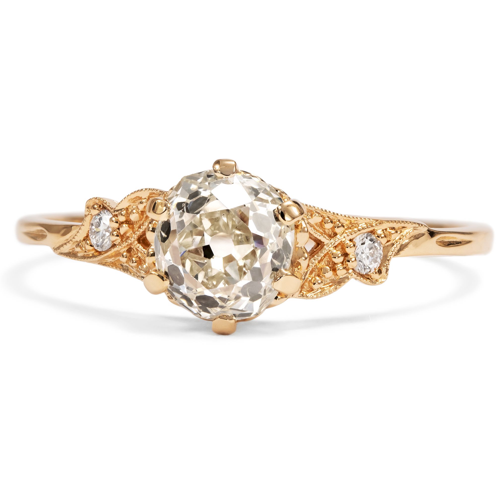 Zarter Ring mit 0,93 ct „Old Mine Cut“-Diamant in Roségold, aus unserer Werkstatt Zarter Ring mit 0,93 ct „Old Mine Cut“-Diamant in Roségold, aus unserer Werkstatt