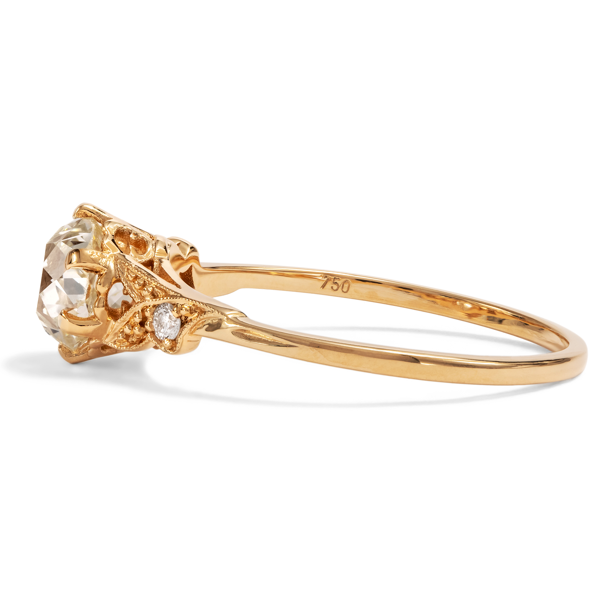 Zarter Ring mit 0,93 ct „Old Mine Cut“-Diamant in Roségold, aus unserer Werkstatt Zarter Ring mit 0,93 ct „Old Mine Cut“-Diamant in Roségold, aus unserer Werkstatt