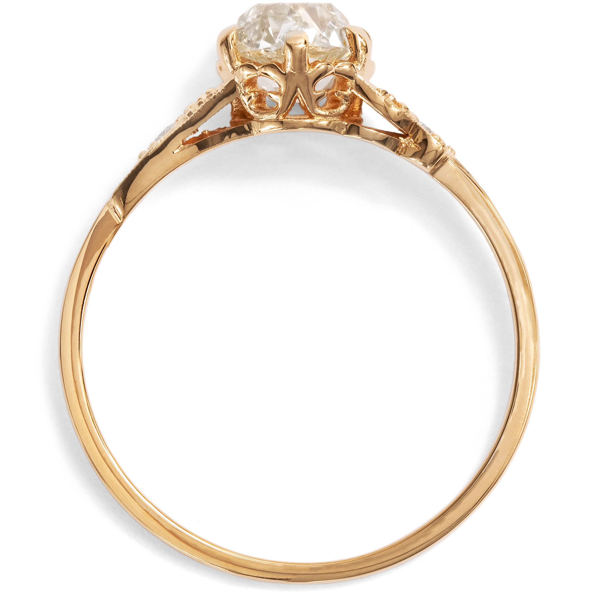 Zarter Ring mit 0,93 ct „Old Mine Cut“-Diamant in Roségold, aus unserer Werkstatt Zarter Ring mit 0,93 ct „Old Mine Cut“-Diamant in Roségold, aus unserer Werkstatt