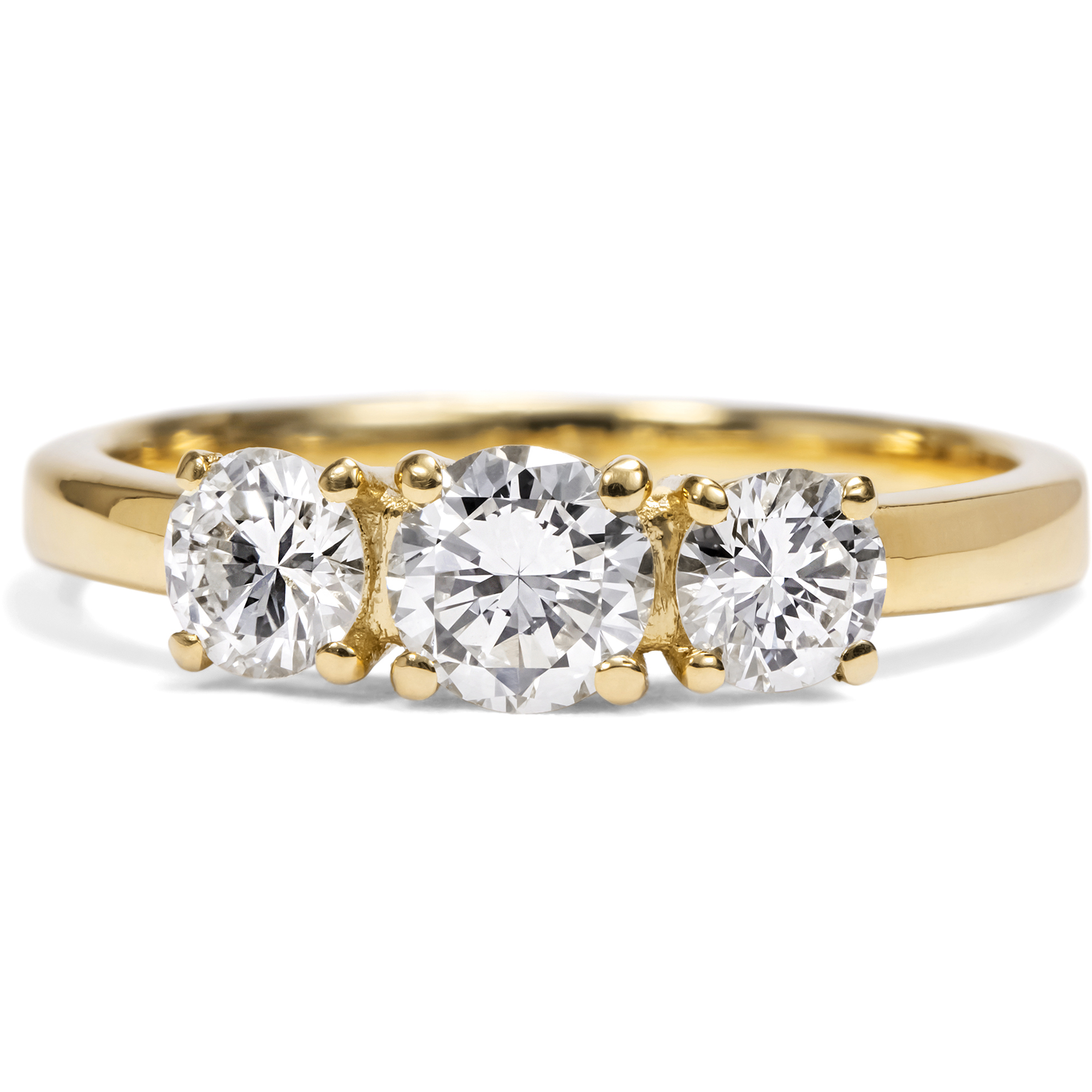 Funkelnder „Trilogie“-Ring mit 0,81 ct vintage Brillanten in Gelbgold, aus unserer Werkstatt Funkelnder „Trilogie“-Ring mit 0,81 ct vintage Brillanten in Gelbgold, aus unserer Werkstatt