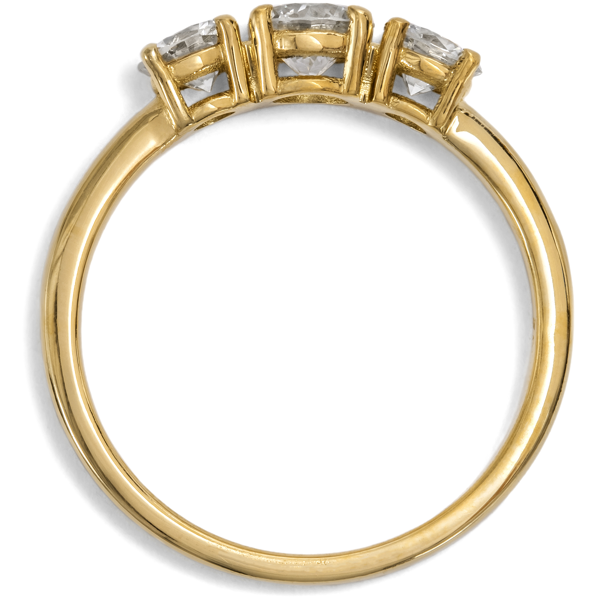 Funkelnder „Trilogie“-Ring mit 0,81 ct vintage Brillanten in Gelbgold, aus unserer Werkstatt Funkelnder „Trilogie“-Ring mit 0,81 ct vintage Brillanten in Gelbgold, aus unserer Werkstatt