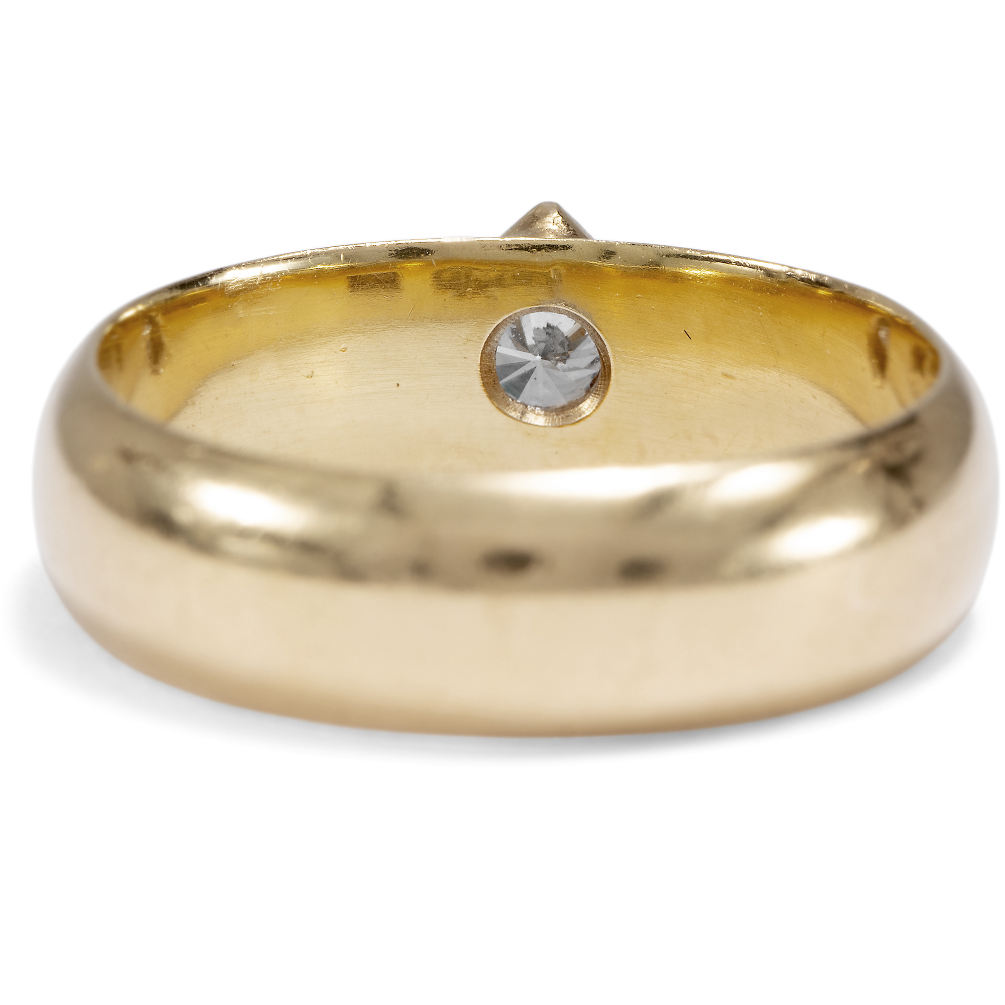 Modernisierter alter Ehering mit feinem Diamanten, um 1930 und später Modernisierter alter Ehering mit feinem Diamanten, um 1930 und später