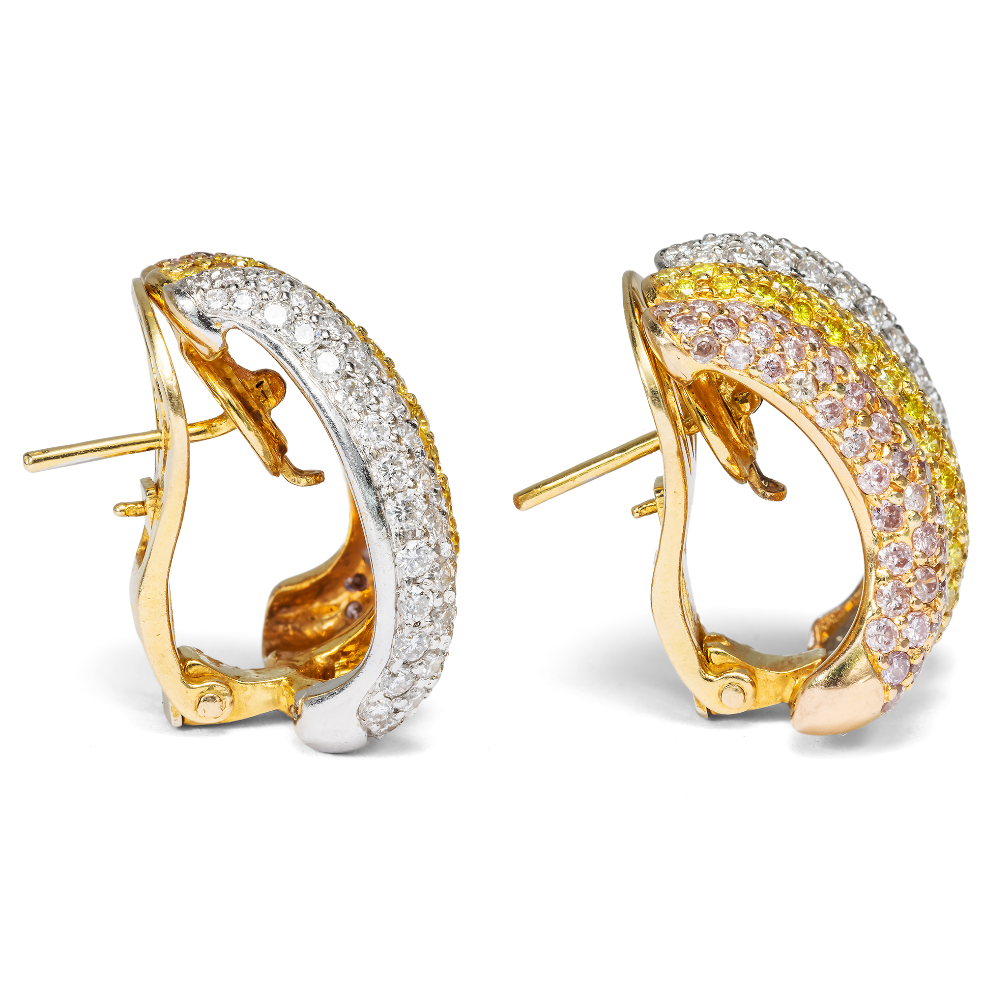 Glamouröse Ohrclips mit Fancy Colour Diamanten in Gold von Adler, Genf um 2000 Glamouröse Ohrclips mit Fancy Colour Diamanten in Gold von Adler, Genf um 2000