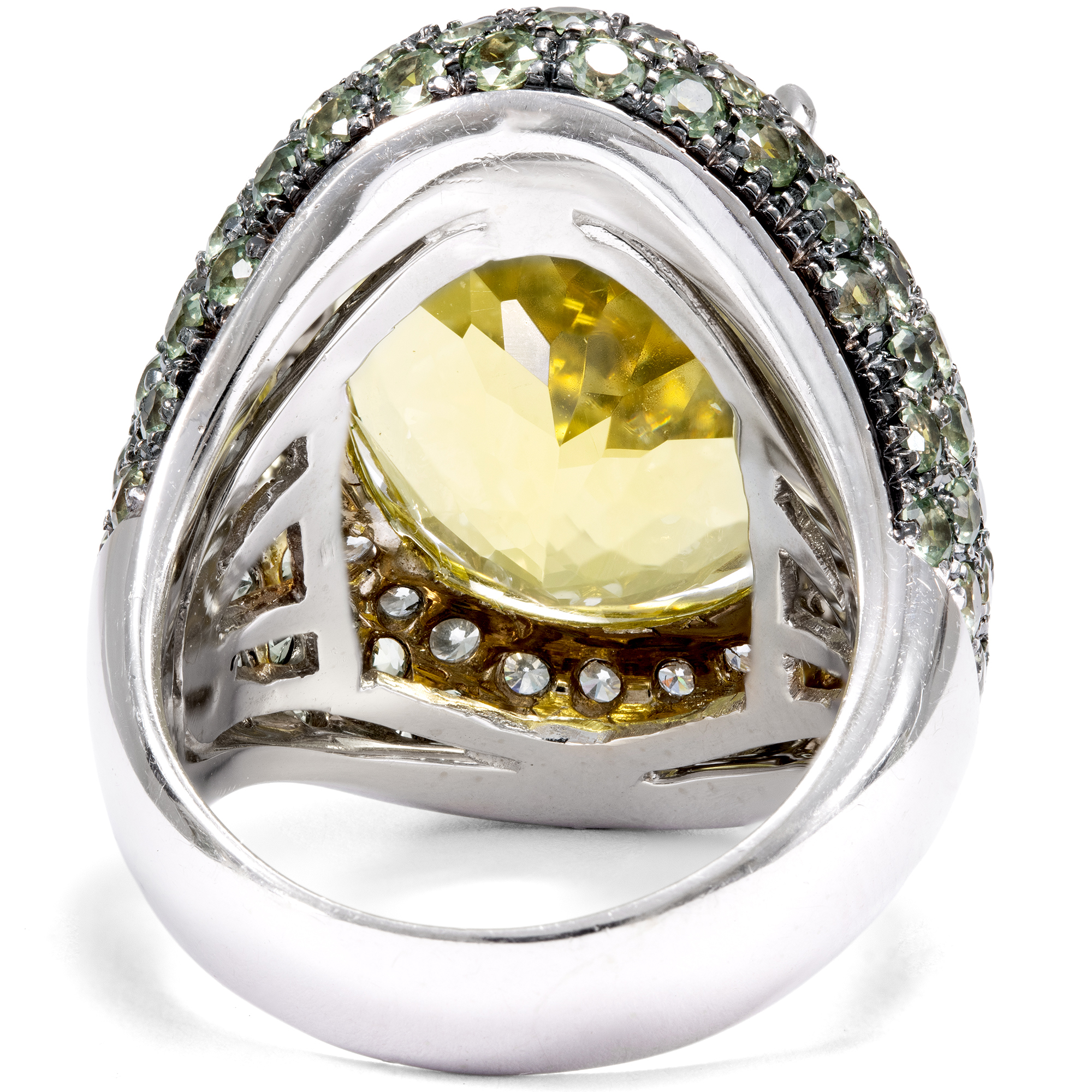 Moderner Ring mit Lemonquarz, Saphiren & Diamanten in Weißgold, Italien um 2010 Moderner Ring mit Lemonquarz, Saphiren & Diamanten in Weißgold, Italien um 2010