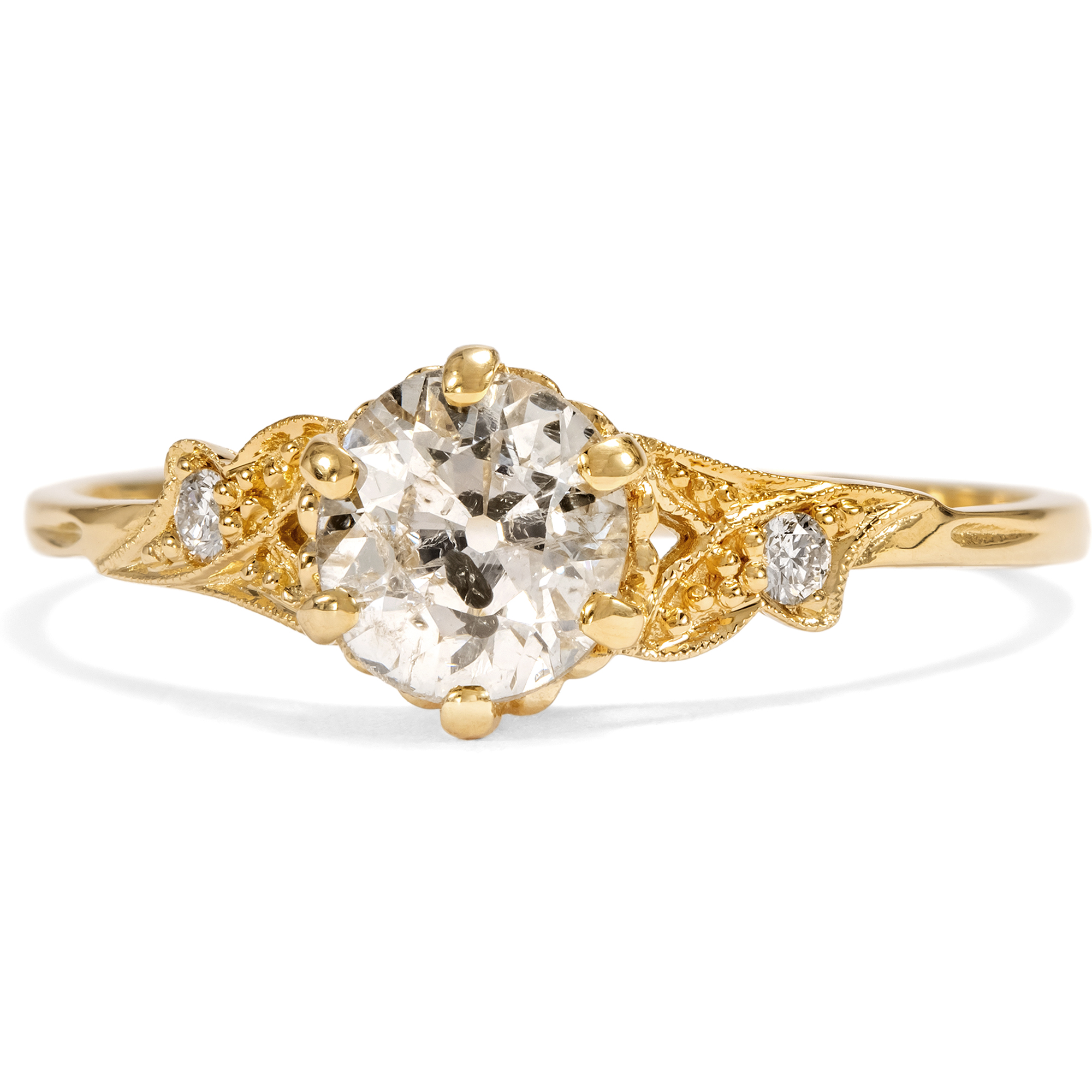 Zarter Ring mit 0,78 ct „Old European Cut“ in Gelbgold, aus unserer Werkstatt Zarter Ring mit 0,78 ct „Old European Cut“ in Gelbgold, aus unserer Werkstatt