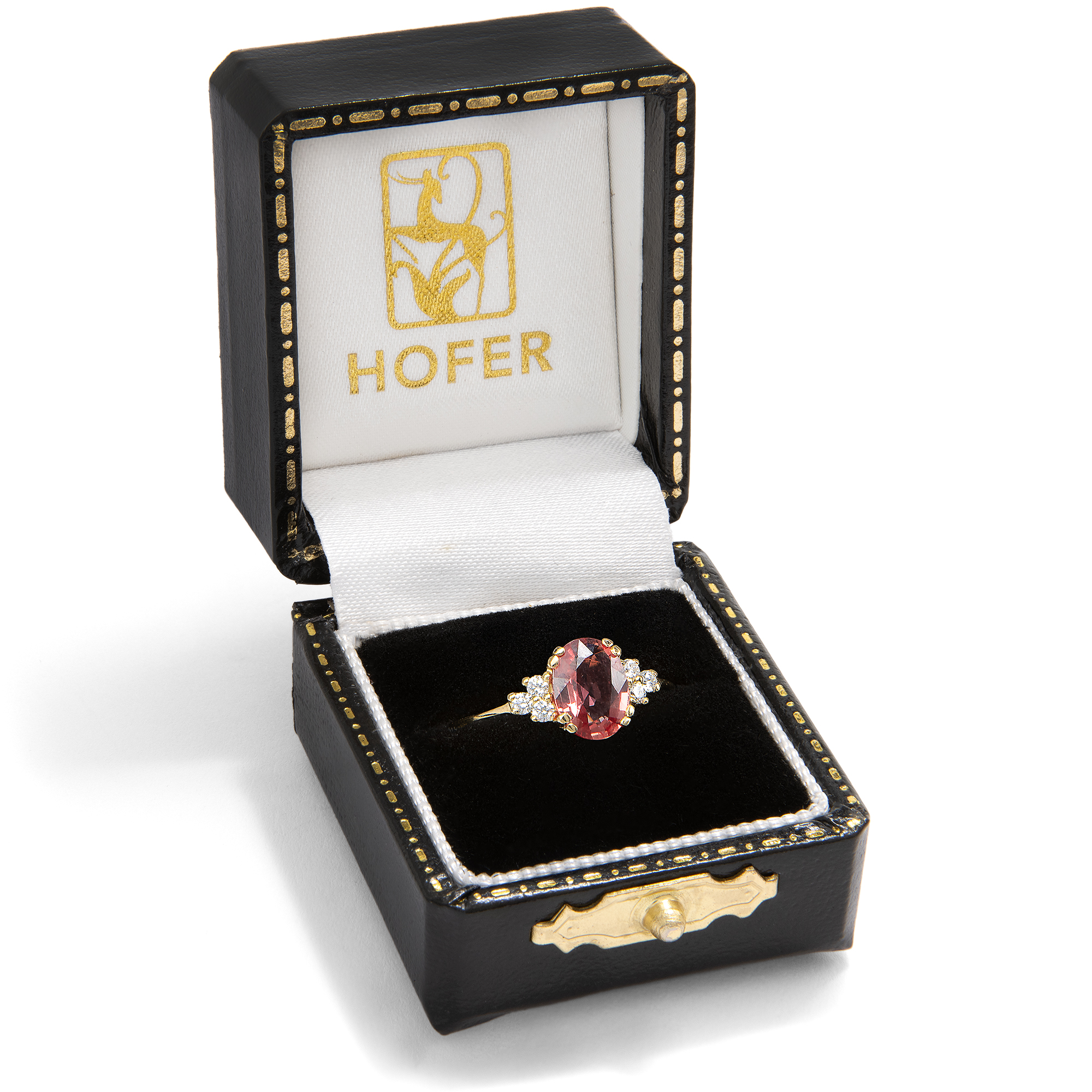 Zarter Ring mit Saphir in Pink-Orange und Diamanten in Gold, aus unserer Werkstatt Zarter Ring mit Saphir in Pink-Orange und Diamanten in Gold, aus unserer Werkstatt
