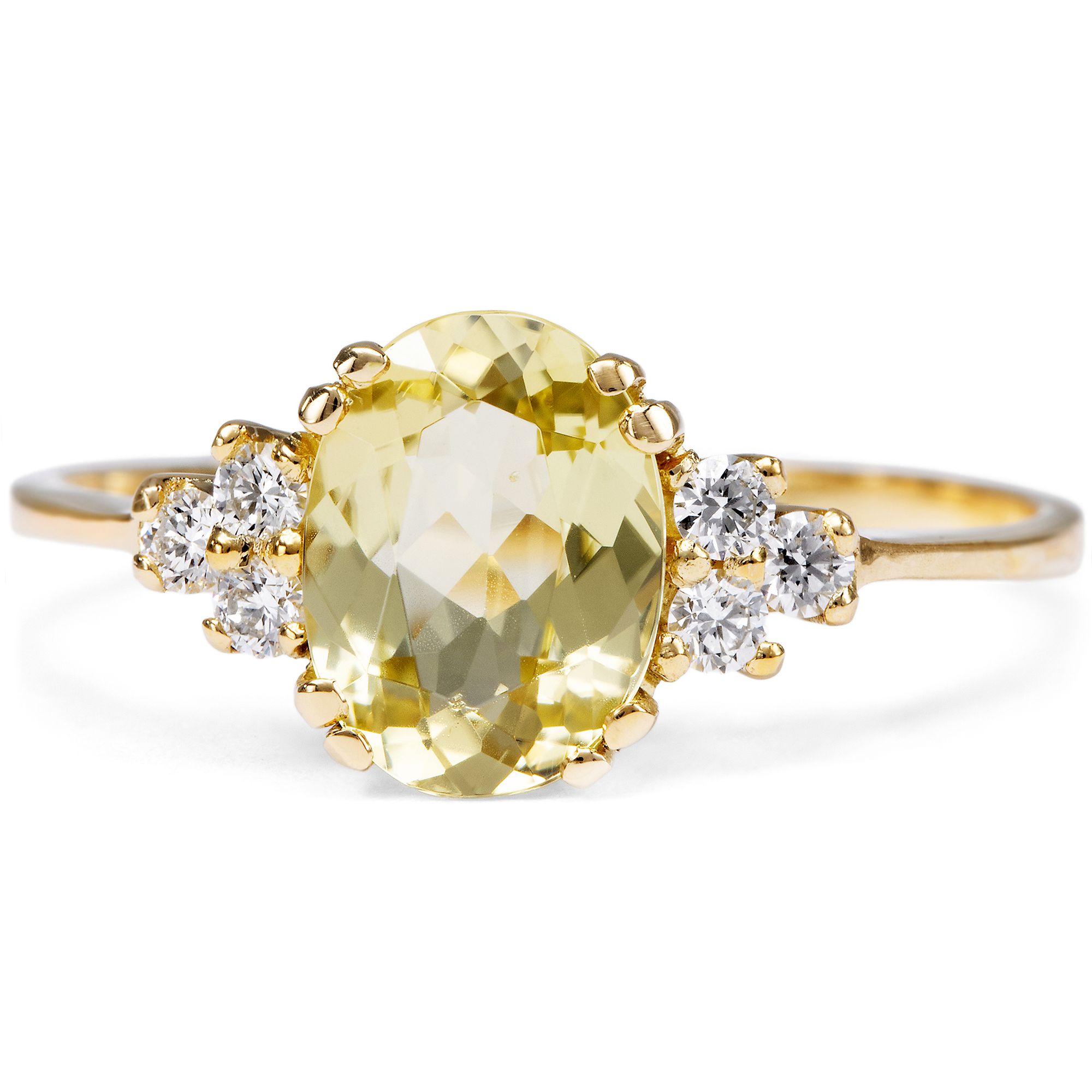 Delicate Ring with Yellow-Green Tourmaline & Diamonds in Gold, From Our Workshop Delicate Ring with Yellow-Green Tourmaline & Diamonds in Gold, From Our Workshop