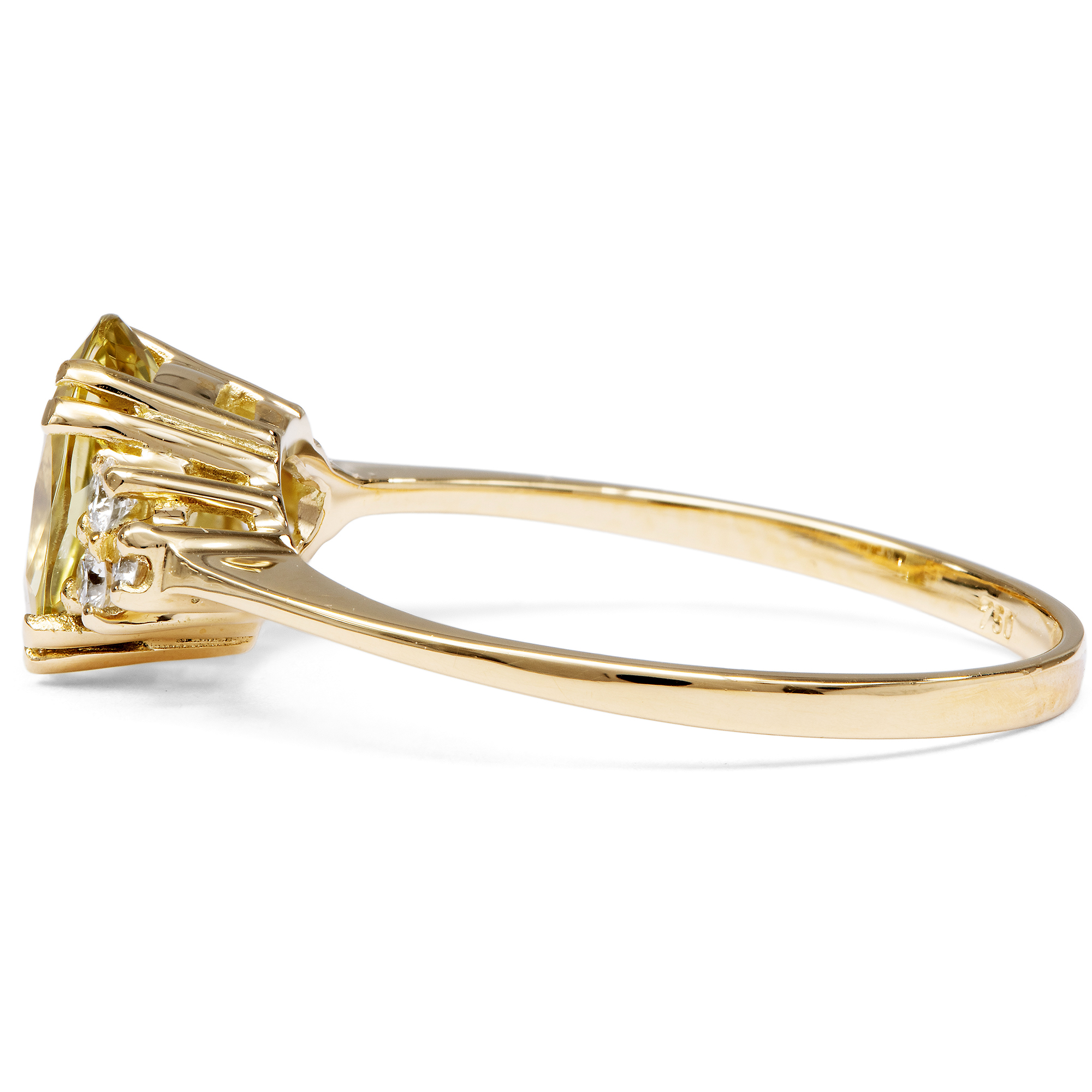 Delicate Ring with Yellow-Green Tourmaline & Diamonds in Gold, From Our Workshop Delicate Ring with Yellow-Green Tourmaline & Diamonds in Gold, From Our Workshop