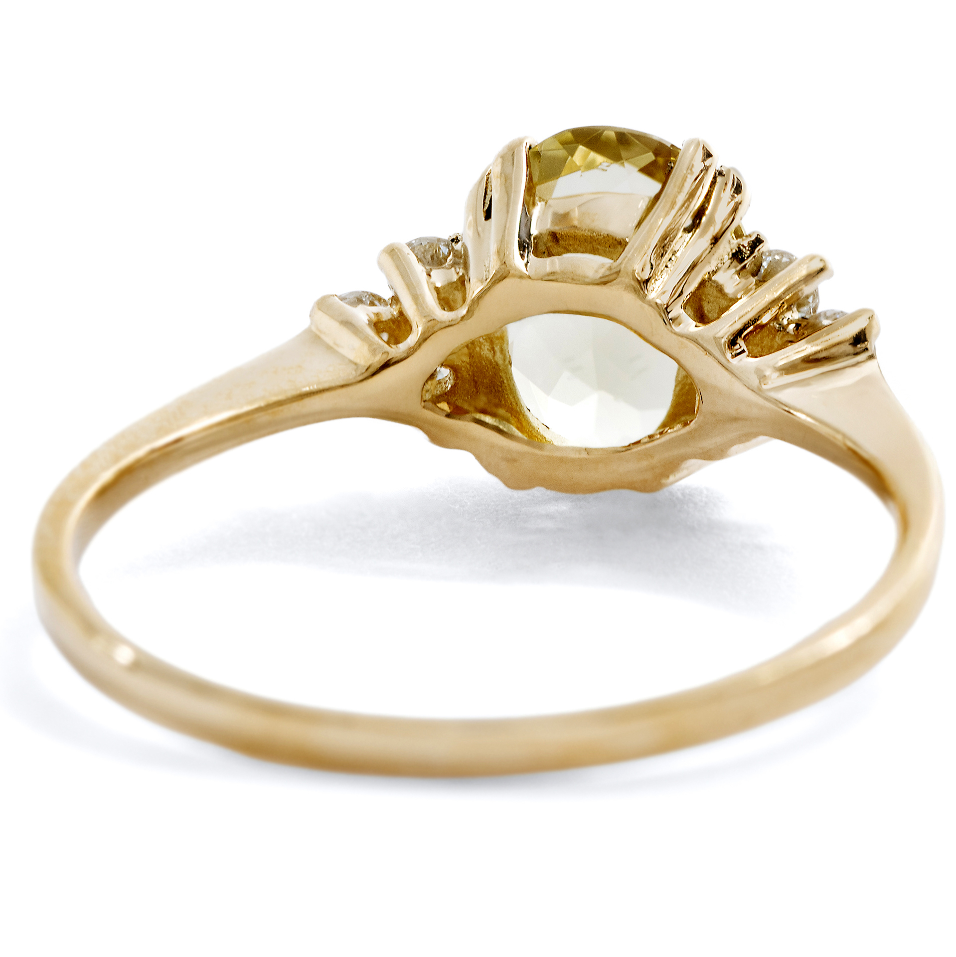 Delicate Ring with Yellow-Green Tourmaline & Diamonds in Gold, From Our Workshop Delicate Ring with Yellow-Green Tourmaline & Diamonds in Gold, From Our Workshop