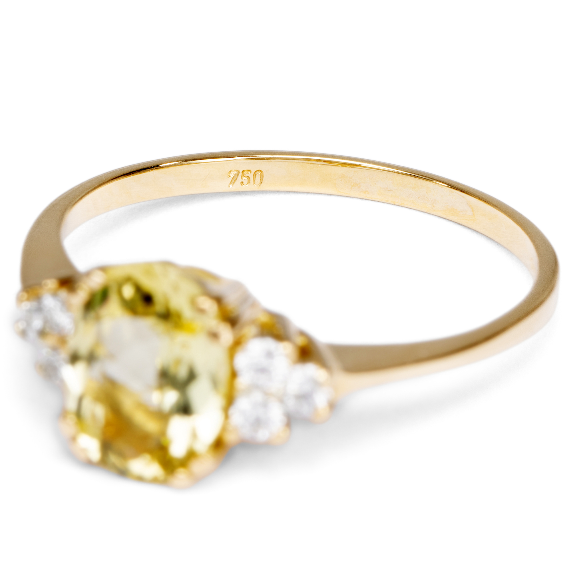 Delicate Ring with Yellow-Green Tourmaline & Diamonds in Gold, From Our Workshop Delicate Ring with Yellow-Green Tourmaline & Diamonds in Gold, From Our Workshop