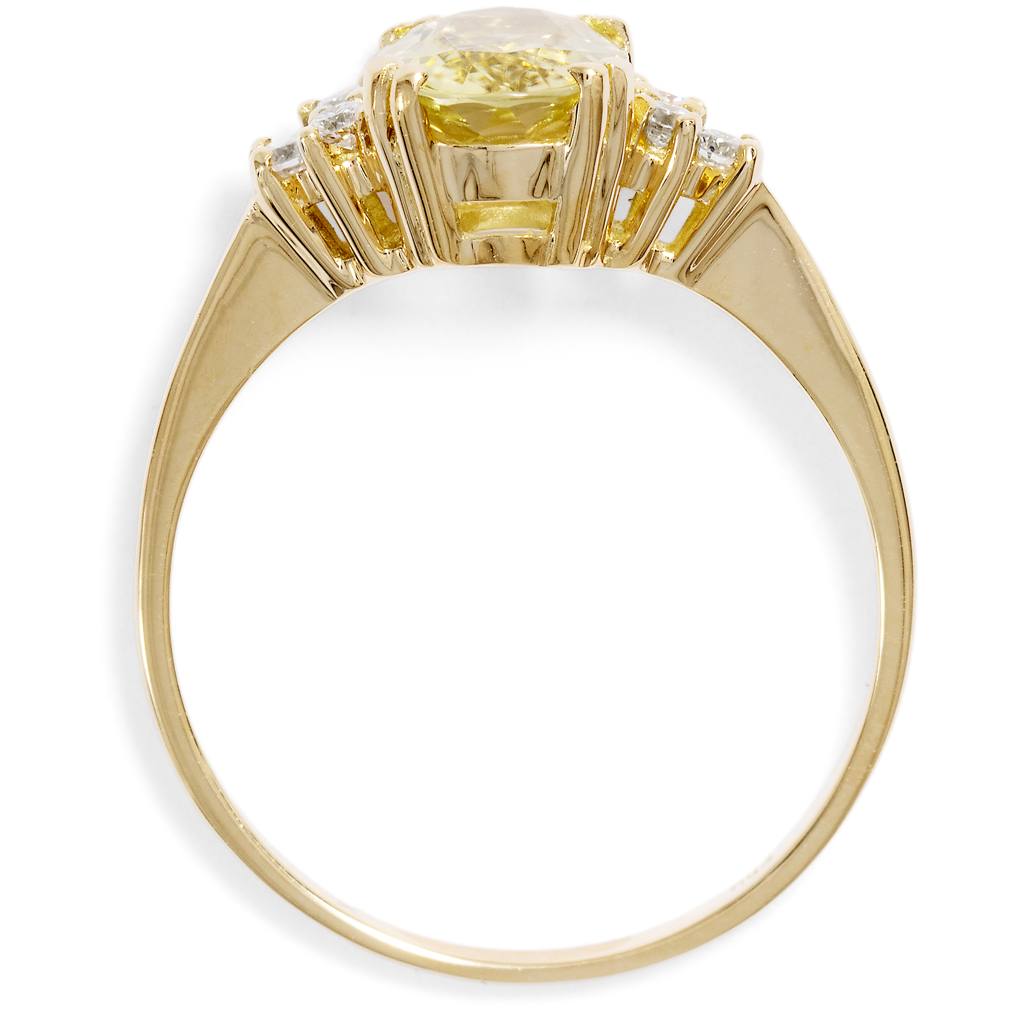 Delicate Ring with Yellow-Green Tourmaline & Diamonds in Gold, From Our Workshop Delicate Ring with Yellow-Green Tourmaline & Diamonds in Gold, From Our Workshop