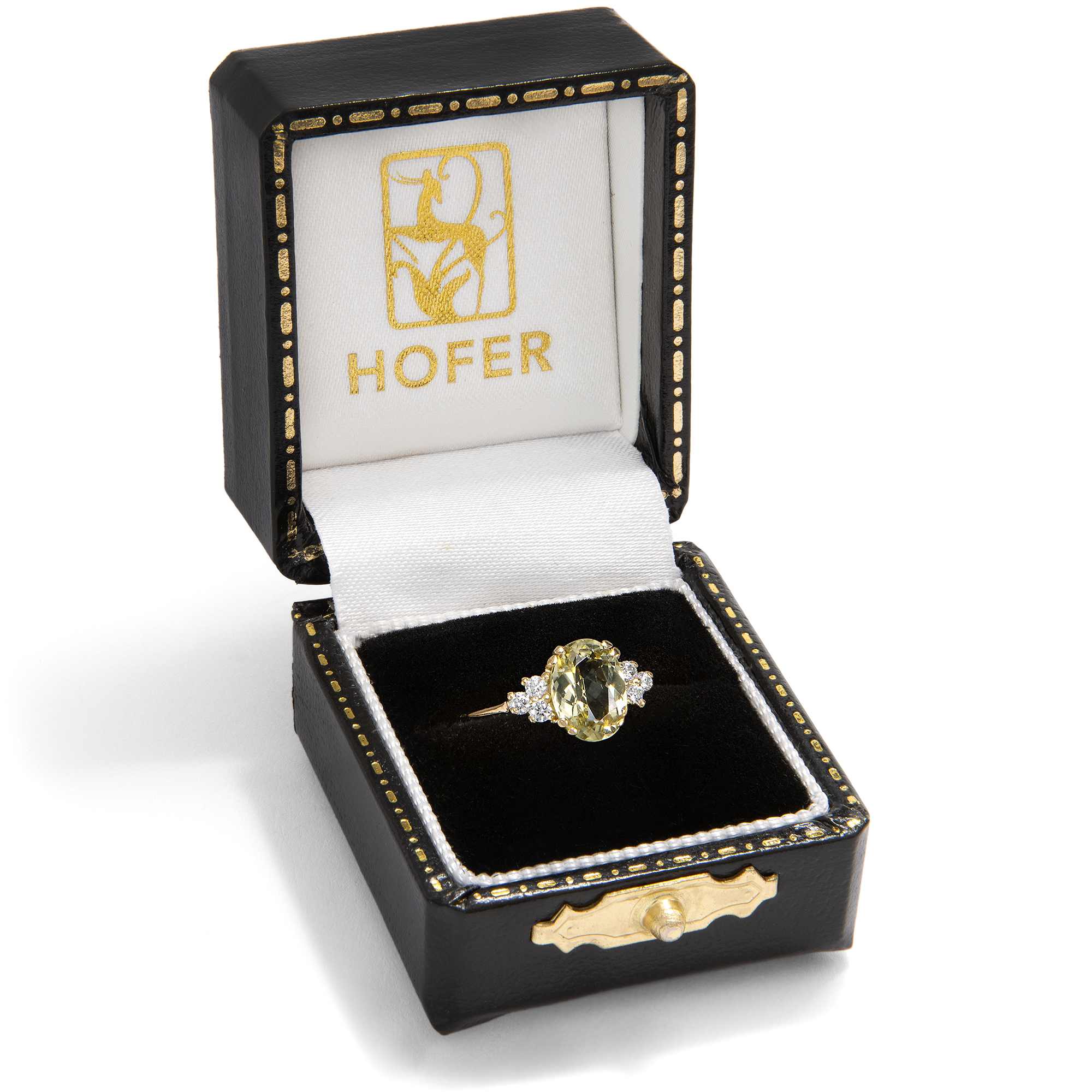 Delicate Ring with Yellow-Green Tourmaline & Diamonds in Gold, From Our Workshop Delicate Ring with Yellow-Green Tourmaline & Diamonds in Gold, From Our Workshop