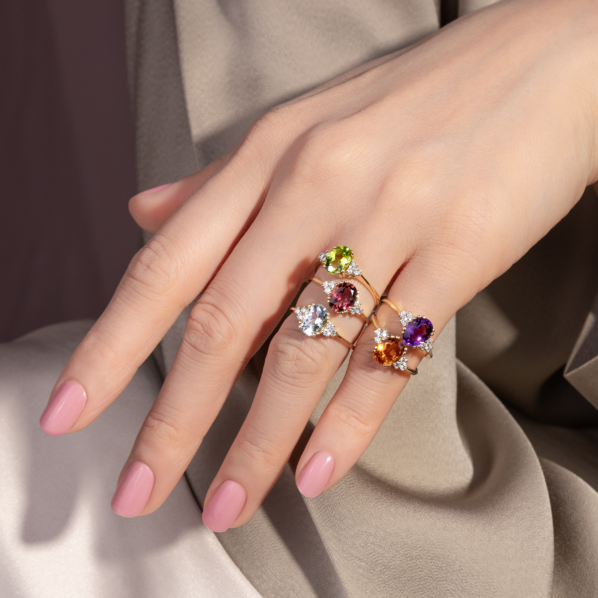 Delicate Ring with Yellow-Green Tourmaline & Diamonds in Gold, From Our Workshop Delicate Ring with Yellow-Green Tourmaline & Diamonds in Gold, From Our Workshop