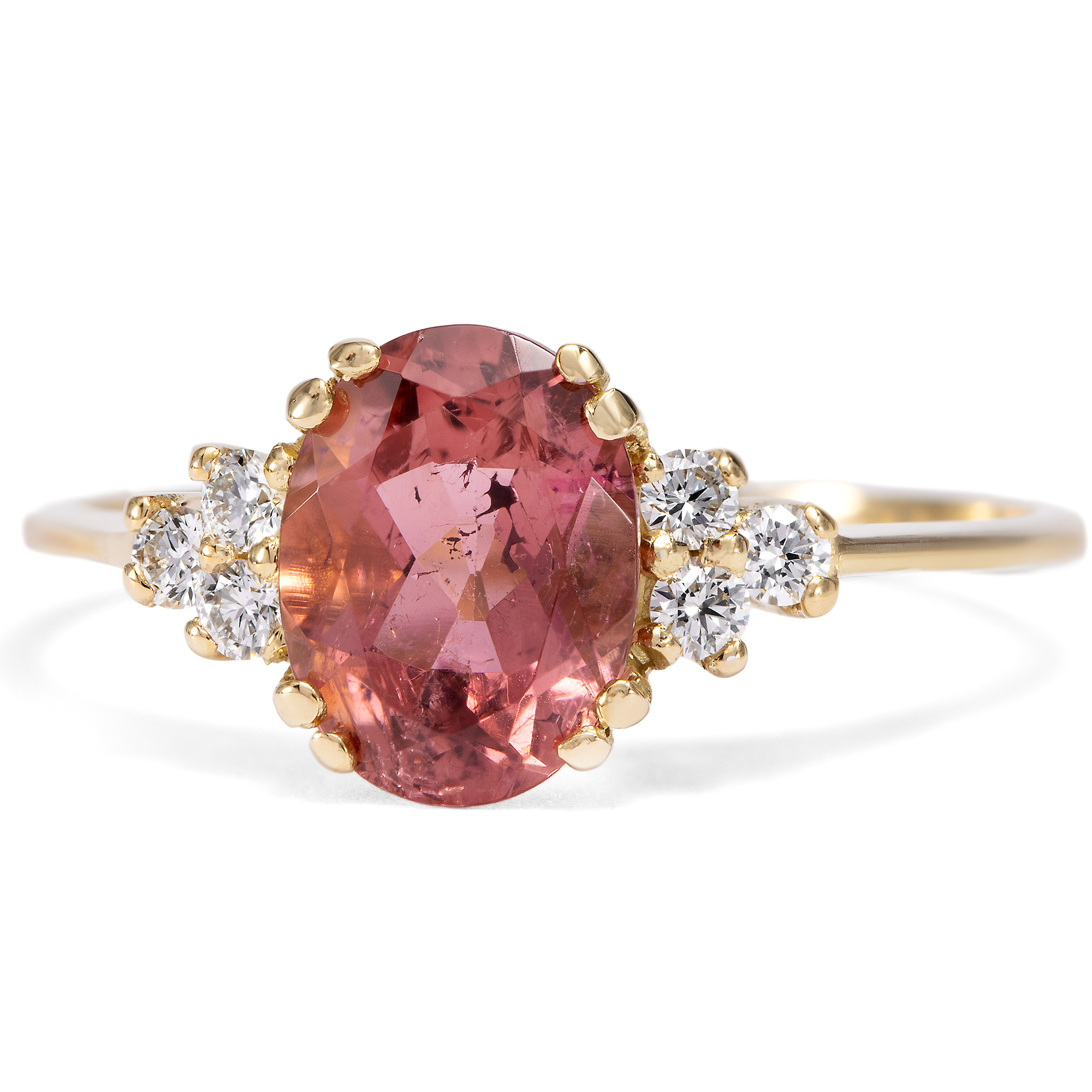 Feiner Ring mit rotbraunem Turmalin & Diamanten in Gold, aus unserer Werkstatt Feiner Ring mit rotbraunem Turmalin & Diamanten in Gold, aus unserer Werkstatt
