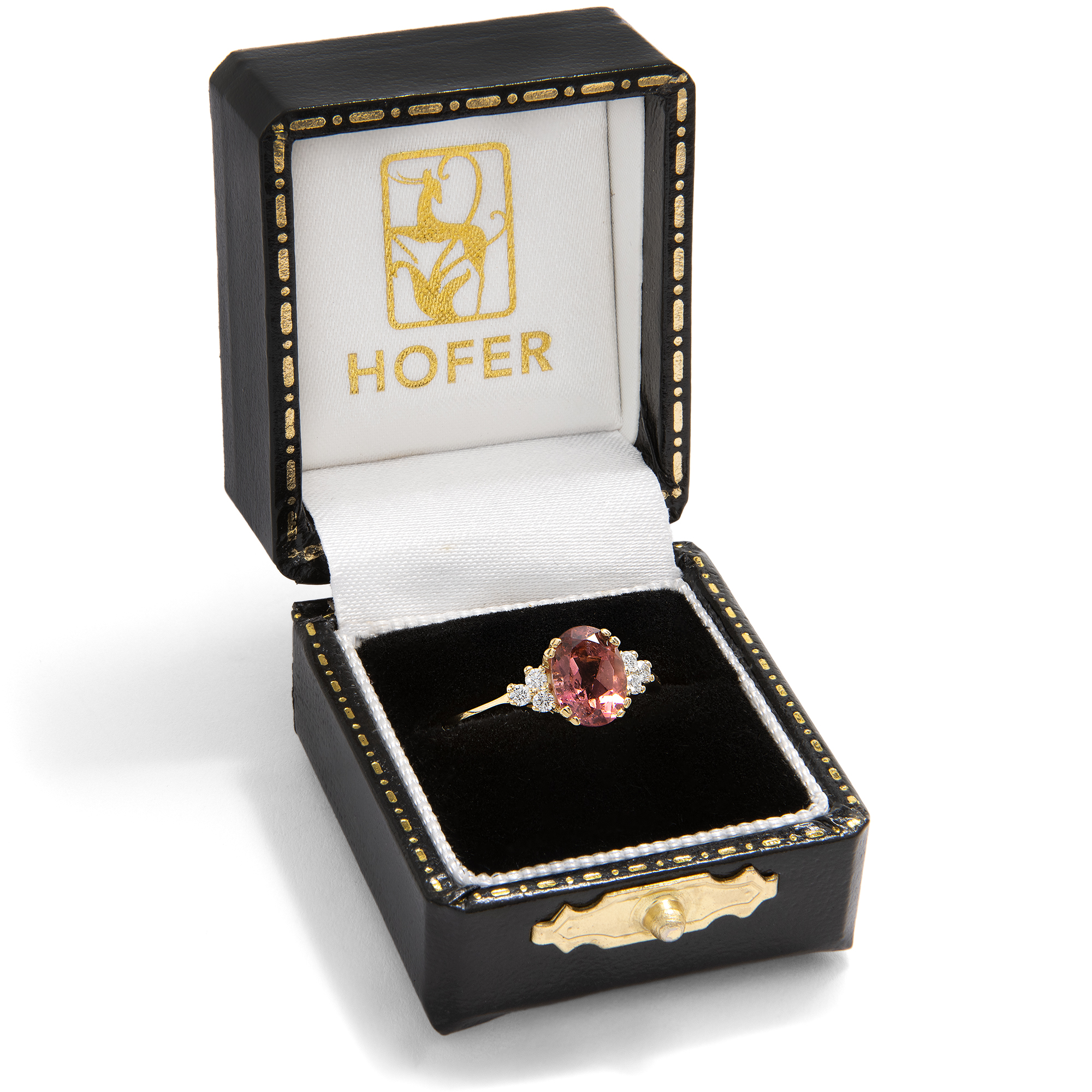 Feiner Ring mit rotbraunem Turmalin & Diamanten in Gold, aus unserer Werkstatt Feiner Ring mit rotbraunem Turmalin & Diamanten in Gold, aus unserer Werkstatt