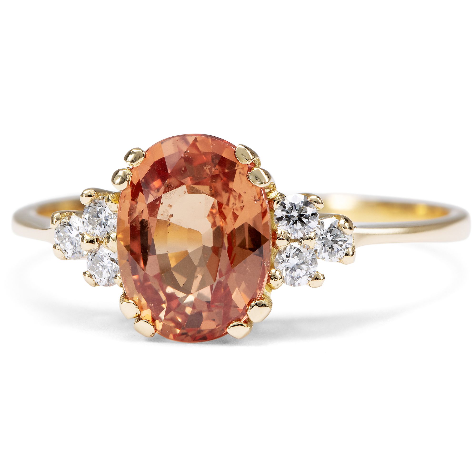 Zarter Ring mit padparadschafarbenem Saphir & Diamanten, aus unserer Werkstatt Zarter Ring mit padparadschafarbenem Saphir & Diamanten, aus unserer Werkstatt
