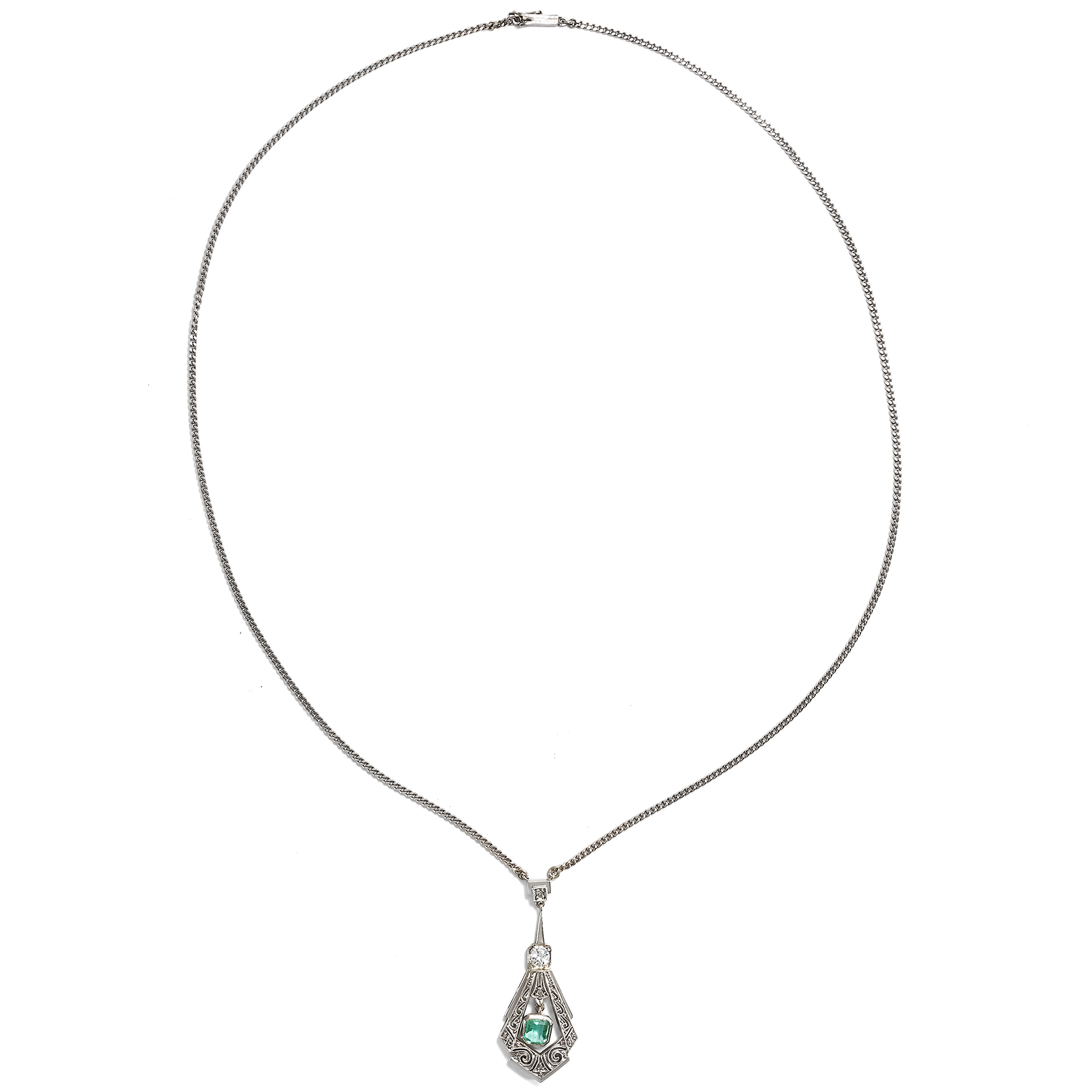 Elegantes Collier des Art Déco mit Smaragd & Diamanten, um 1930 Elegantes Collier des Art Déco mit Smaragd & Diamanten, um 1930