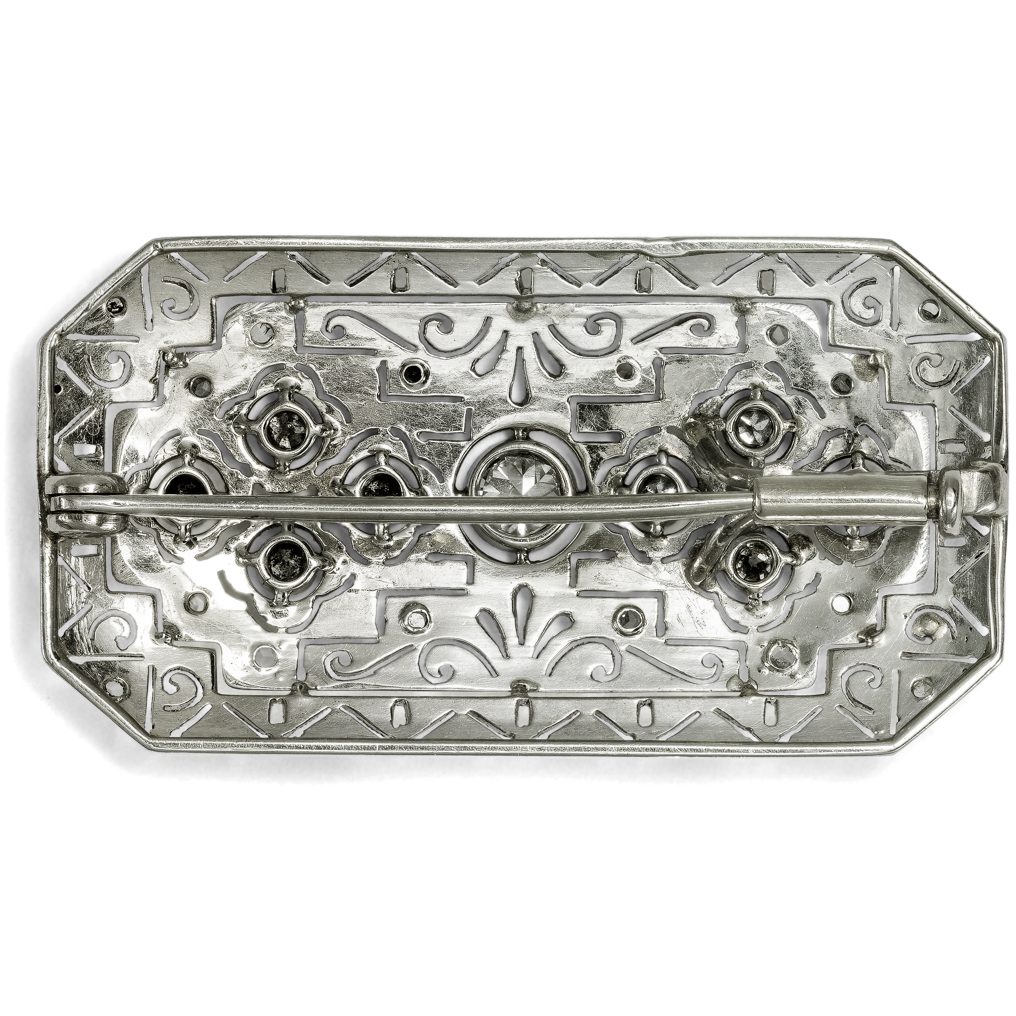 Prachtvolle Brosche des Art Déco mit Diamanten in Weißgold & Platin, um 1925 Prachtvolle Brosche des Art Déco mit Diamanten in Weißgold & Platin, um 1925