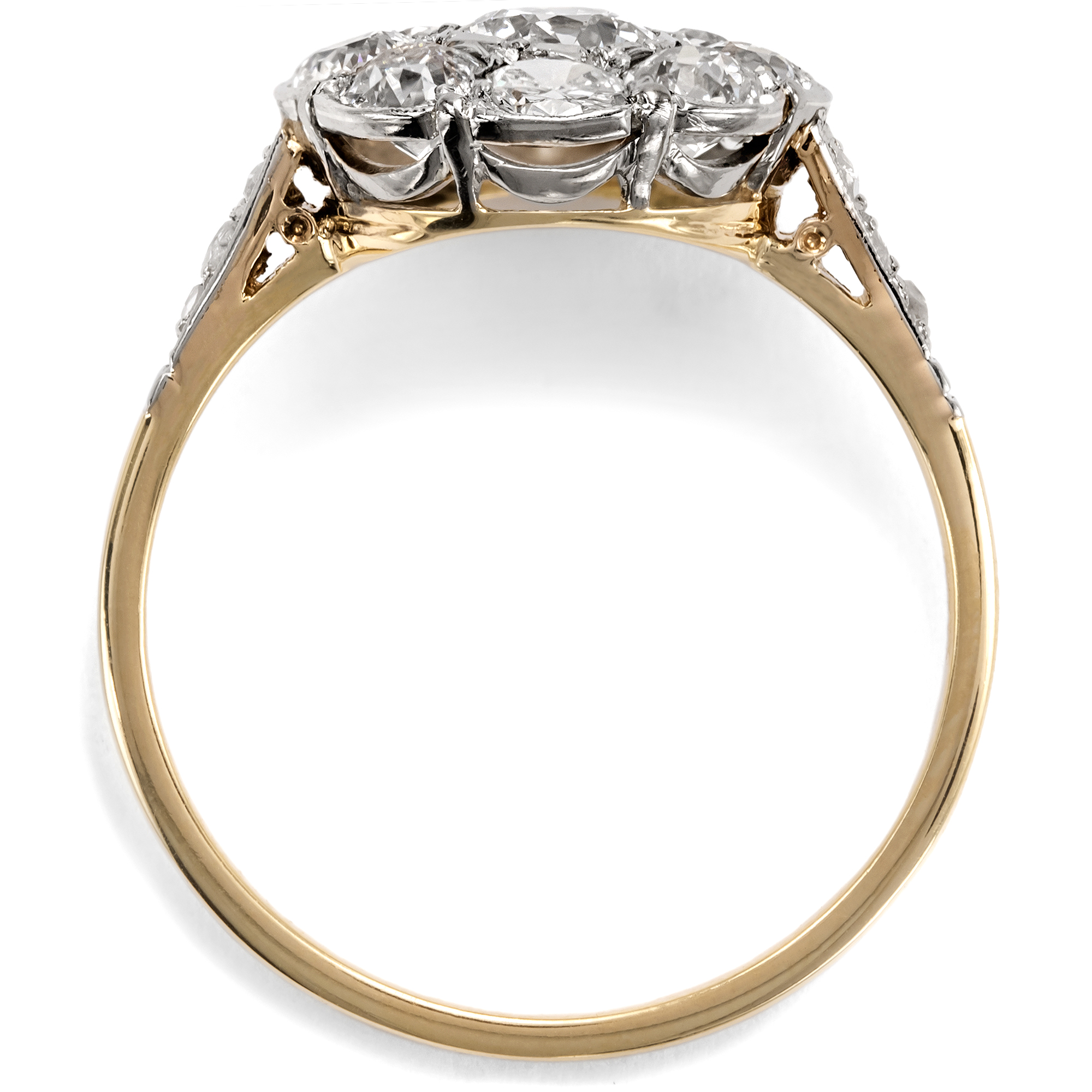 Bezaubernder antiker Blüten-Ring mit Diamanten in Gold & Platin, um 1910 Bezaubernder antiker Blüten-Ring mit Diamanten in Gold & Platin, um 1910