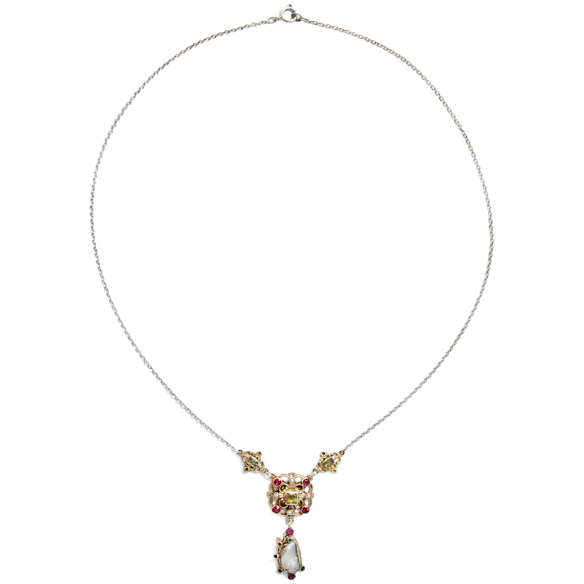 Antikes Collier mit Smaragden, Granaten & Perlen, Österreich-Ungarn, um 1890 Antikes Collier mit Smaragden, Granaten & Perlen, Österreich-Ungarn, um 1890